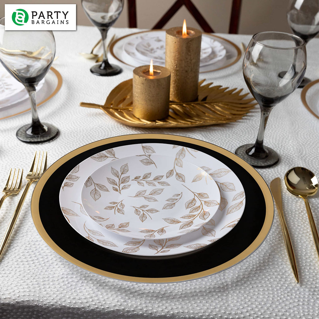 PARTY BARGAINS 13-Inch Charger Plates - 96 Pack, Clear Gold Rim, Heavy-Duty Disposable Chargers for Elegant Dining - Ideal for Weddings and Formal Events