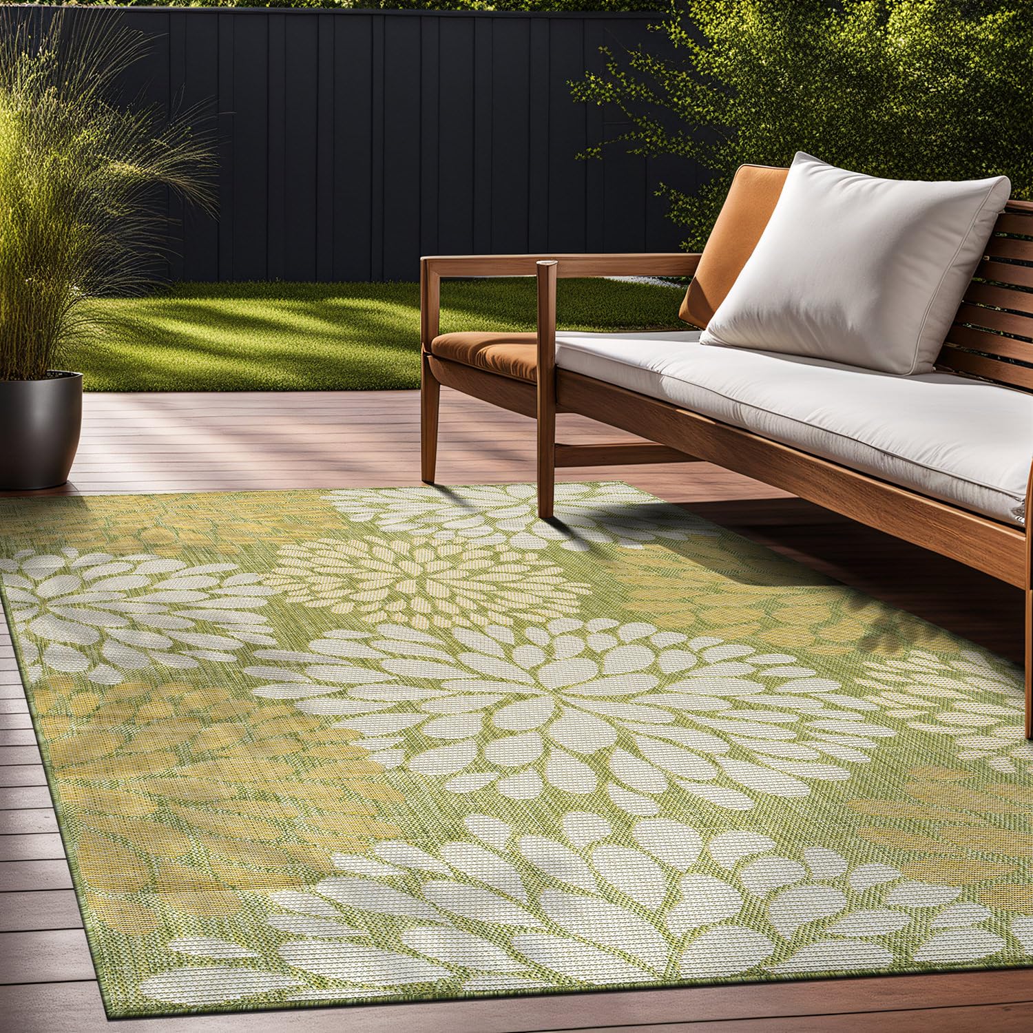 Beverly Rug Outdoor Rug 5x7 Modern Bordered Area Rugs for Indoor and Outdoor Patio Deck Porch Garden Waterproof Weather Sun Resistant Washable Outside Carpet (5 x 7 Beige)
