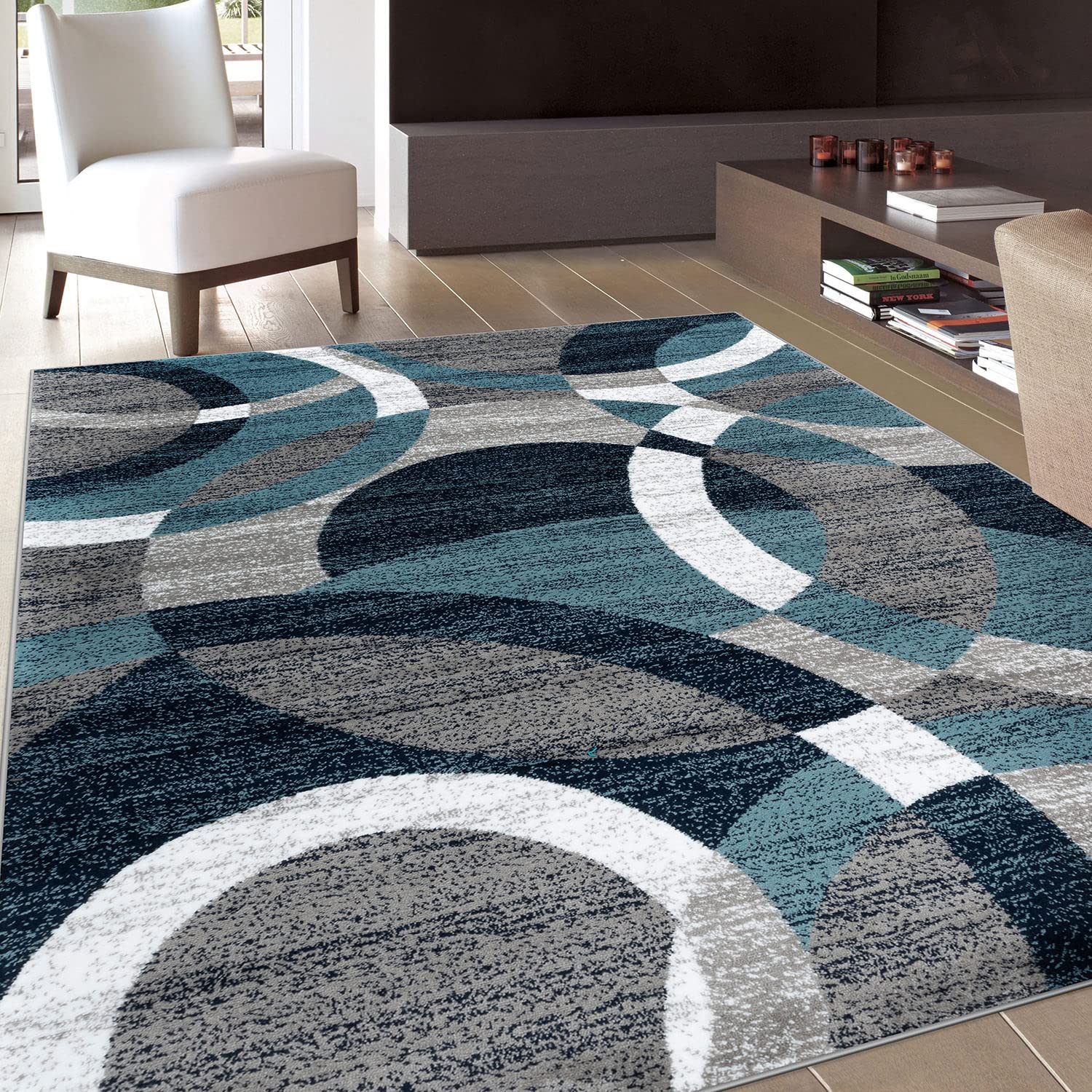 Rugshop Contemporary Modern Circles Abstract Area Rug 2' x 3' Blue