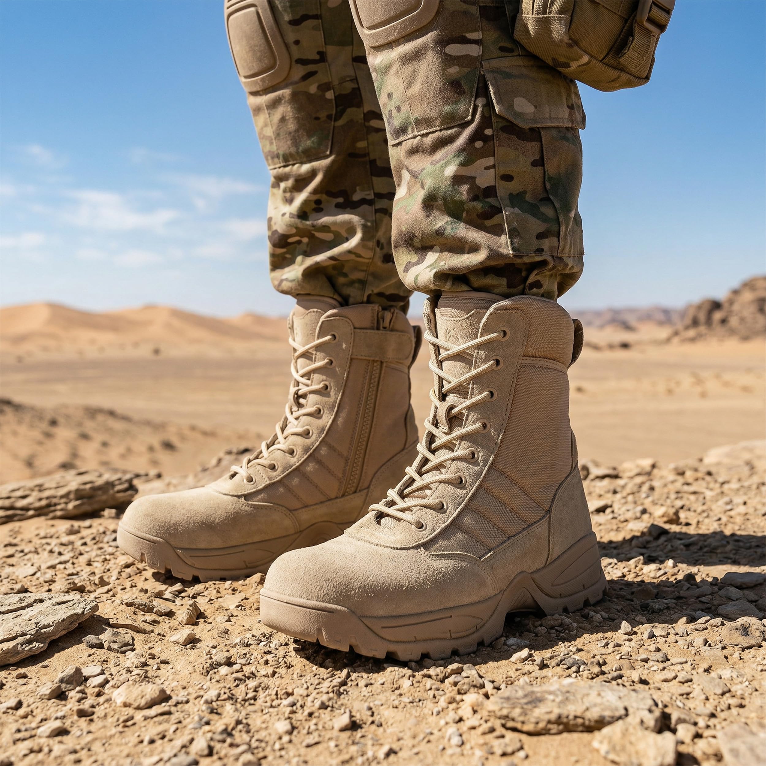 Men's Tactical Boots 8 Inch Side Zipper Military Combat Boots Leather Duty Work Boots for Men Police Motorcycle
