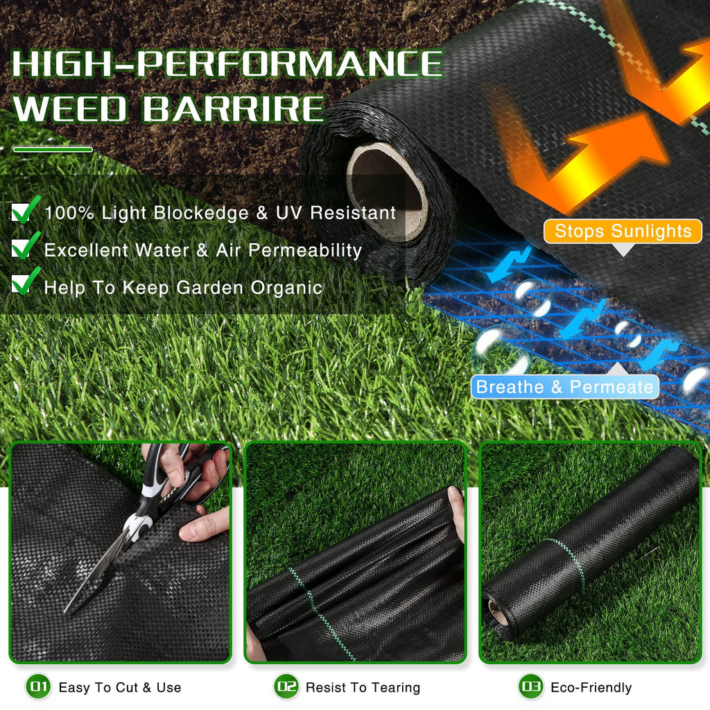 Weed Barrier Landscape Fabric Heavy Duty, 1.3FT x 50FT Thicken Garden Fabric Weed Mats, Weed Control Garden Cloth, Woven Geotextile Fabric for Garden Beds, Underlayment, Commercial Driveway