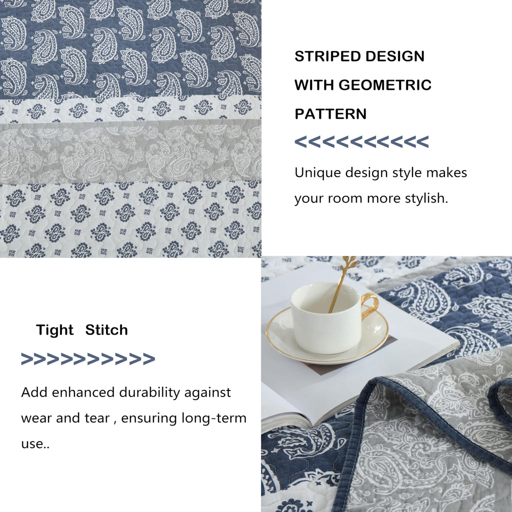 Yellow Quilts Queen Size, Paisley Comforter Set Queen Cotton Bed, Yellow Grey White Comforter, Striped Bedding Queen Size, Lightweight Luxury Bedspread,3 Piece