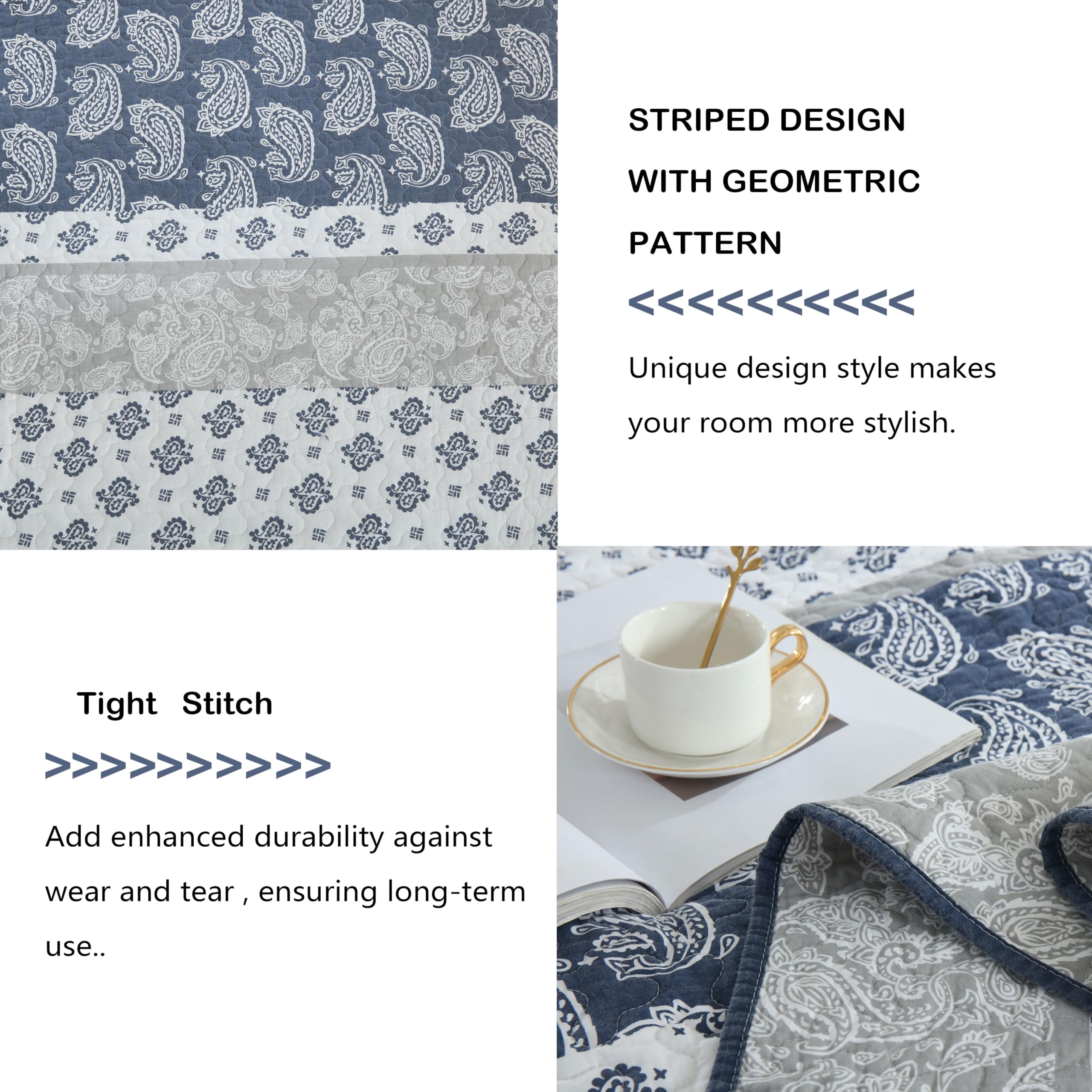 Yellow Quilts Queen Size, Paisley Comforter Set Queen Cotton Bed, Yellow Grey White Comforter, Striped Bedding Queen Size, Lightweight Luxury Bedspread,3 Piece
