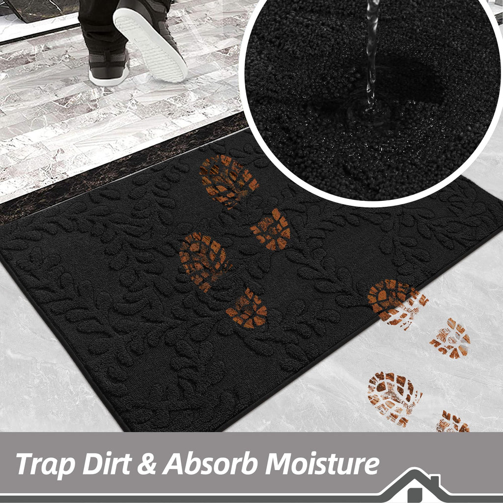 BEQHAUSE Door Mats 20”x32”, Non-Slip TPR Backing Entryway Doormat, Super Absorbent Welcome Mat for Front Door, Mud Shoes & Paws, Washable Entry Rugs, Black