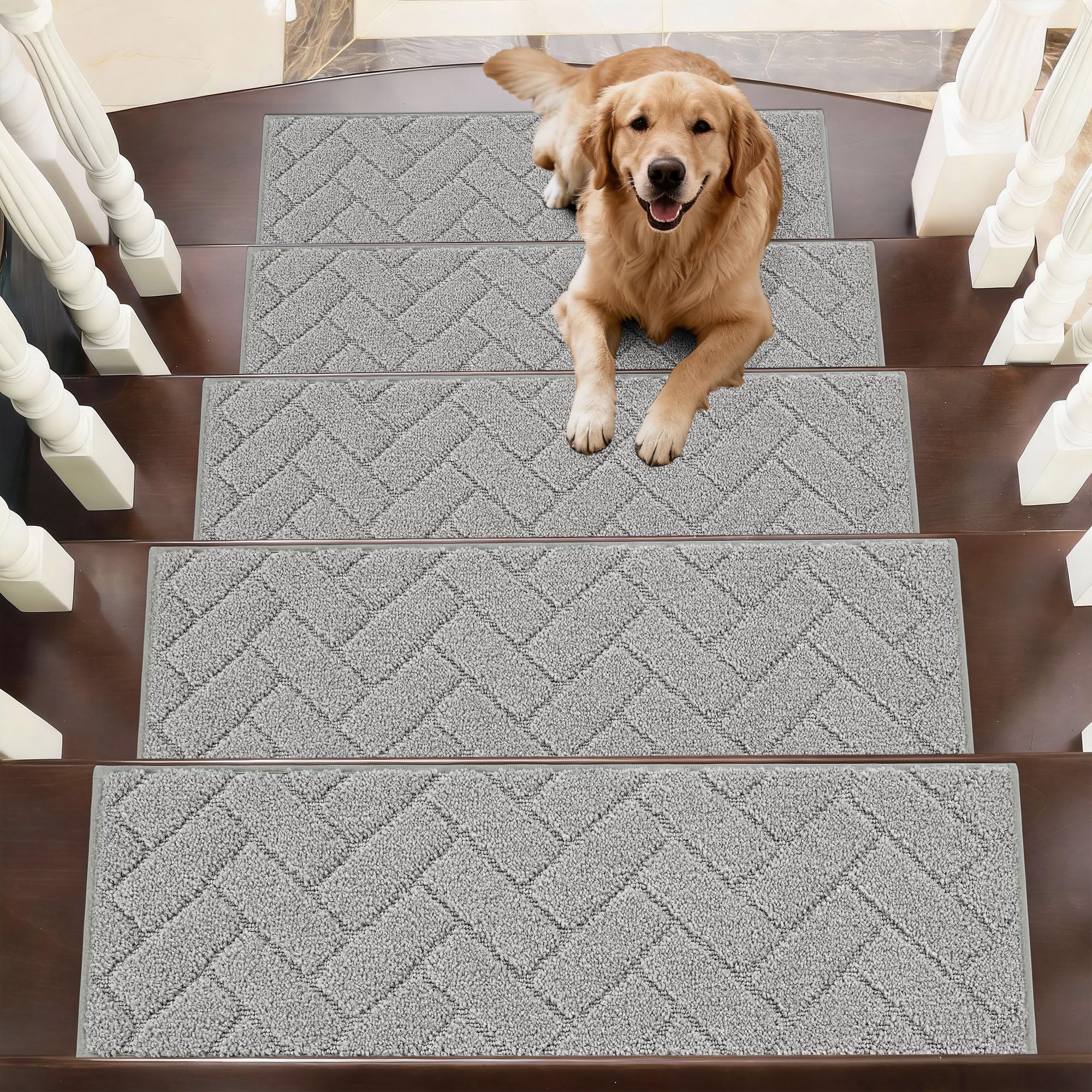 BEQHAUSE Stair Treads for Wooden Steps 28inX9in, Non Slip Carpet Stair Treads Indoor Stair Runners Machine Washable, Soft Stair Rugs Mat Surface Polyester TPE Backing, 4pcs, Beige