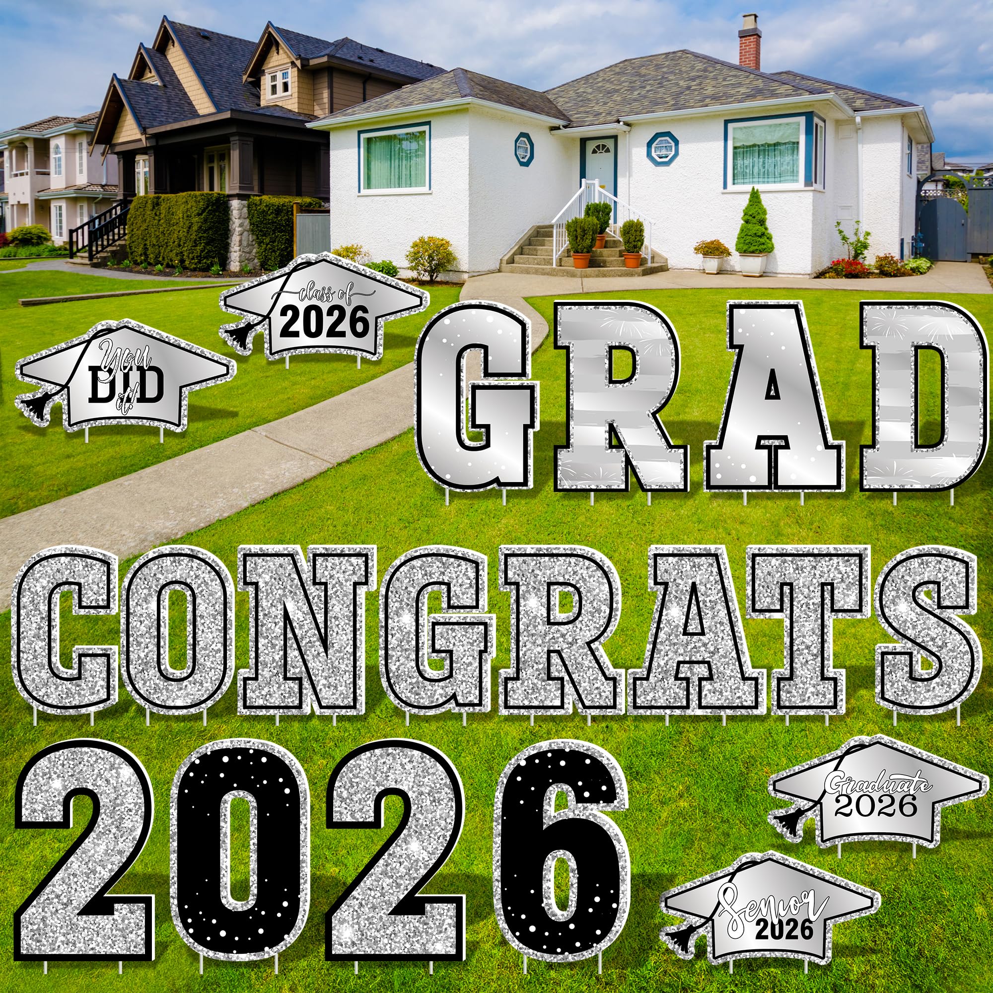 HOVACY 20 PCS Black Gold Graduation Yard Signs Class of 2026 | Black Gold 20 PCS, 40 Stakes, 11.57 x 16.14 in, Corrugated Plastic, Waterproof, Congrats Grad Sign, Graduation Sign