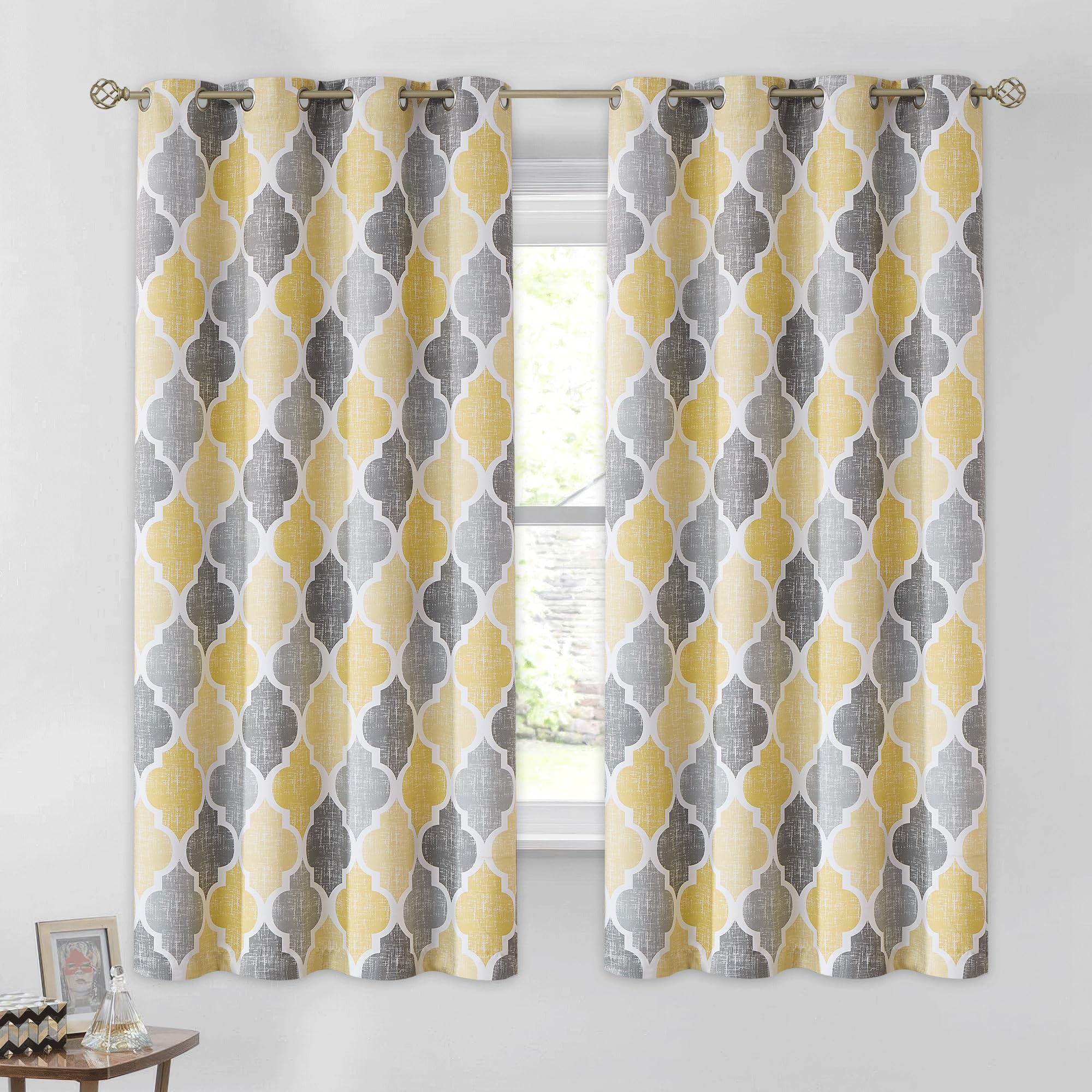 Beauoop 100% Blackout Curtains 45 Inches Long 2 Panels for Bedroom Living Room Aqua Grey Moroccan Geo Room Darkening Thermal Insulated Soundproof Grommet Top Window Treatments Drapes, 50x45 Set of 2