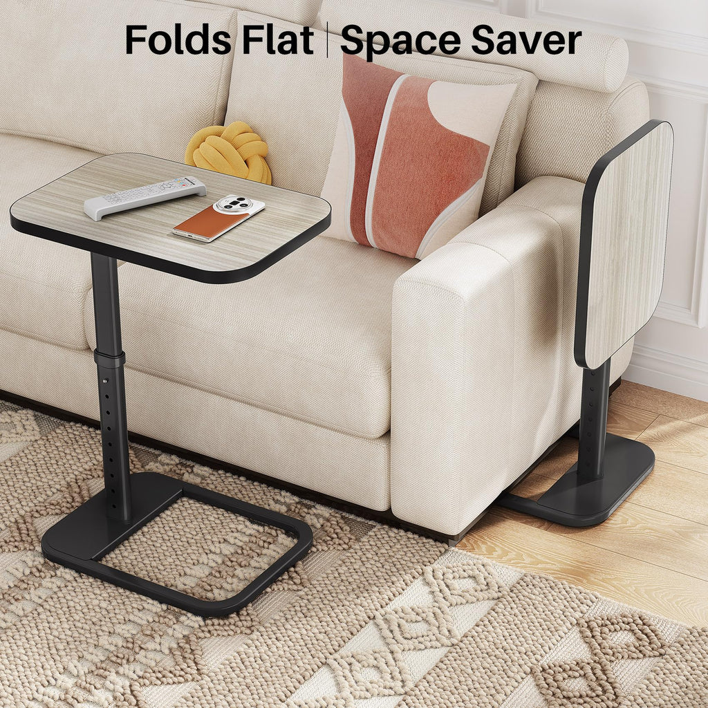 Kitstorack TV Tray Table, Adjustable Height & Rounded Metal Corners, Snack Table for Couch, Sofa, Bed, Chair, Living Room, C Shaped End Side Table for Eating, Dinner or Laptop, Small Spaces, Black
