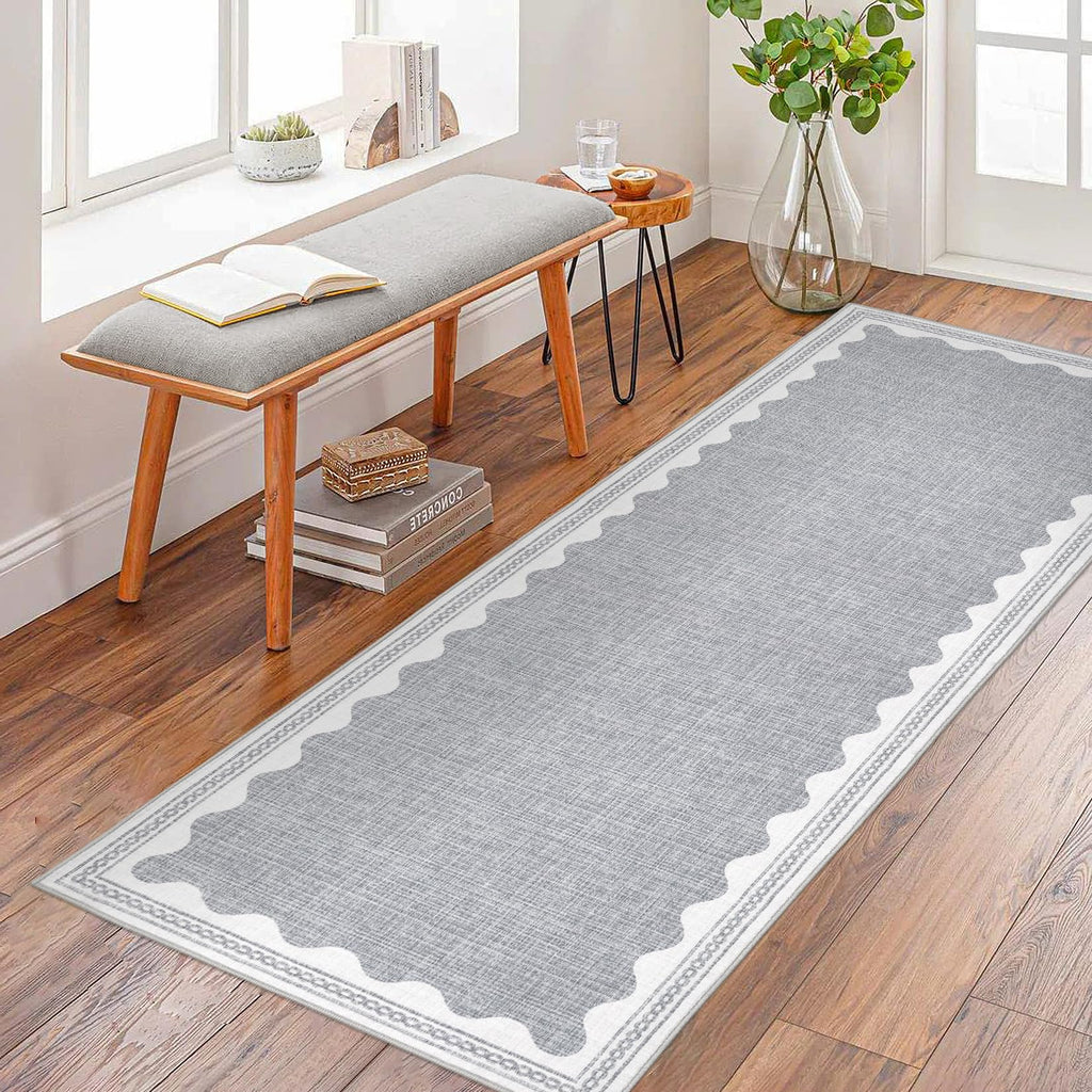 Scalloped Rug 2x3 Rugs for Entryway, Solid Blue Rugs Small Area Rug Non Slip Scalloped Bath Mat, Washable Front Door Mat Indoor Entrance,Soft Girls Nursery Dorm Carpet for Bedroom Kitchen