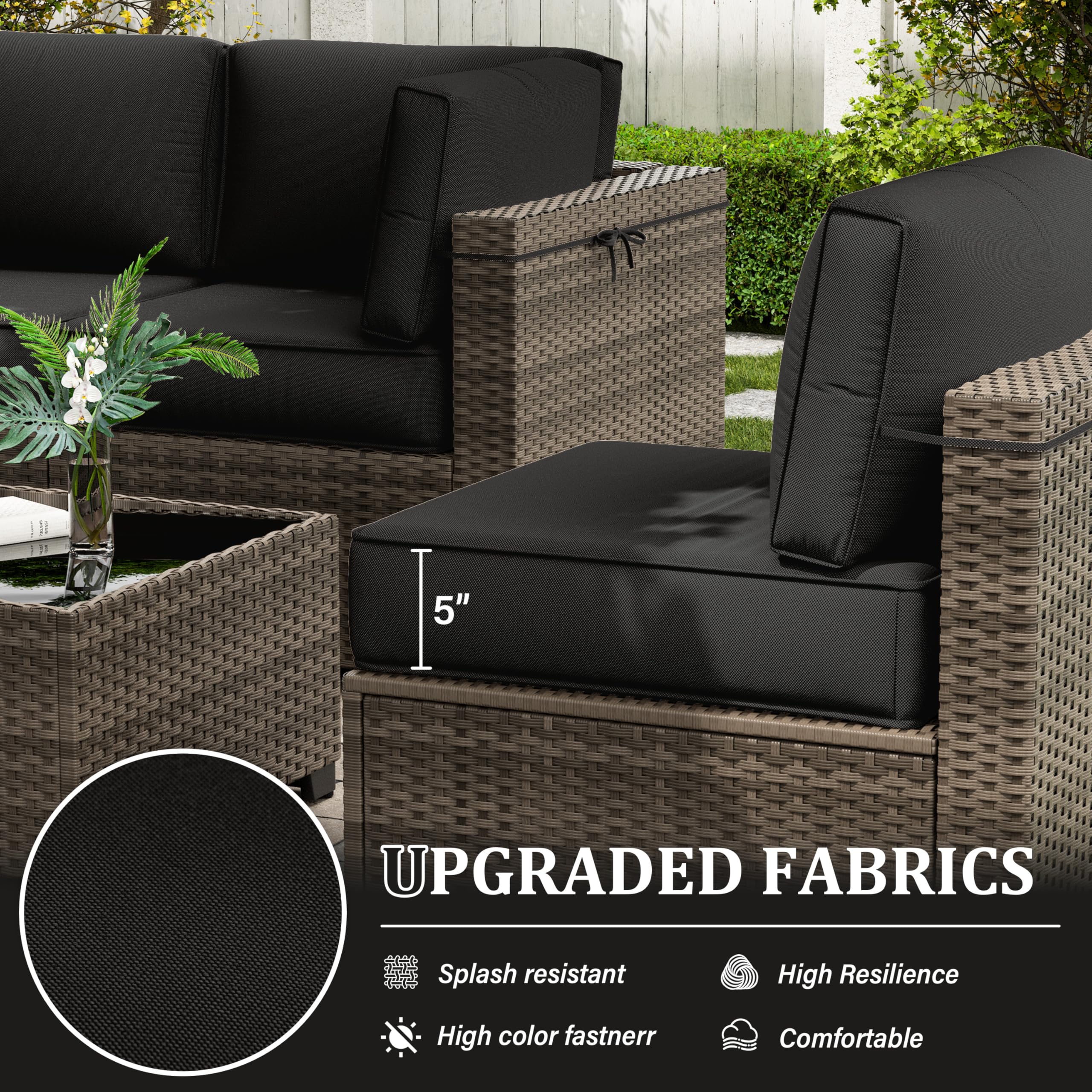 Outdoor Furniture Replacement Cushions, 5" Foam Foam High-Density, Fits 6-seat Sectional Rattan Conversation Set, 14 Piece Patio Water-Resistant Replacement Sofa Cushions, Liner&Cover