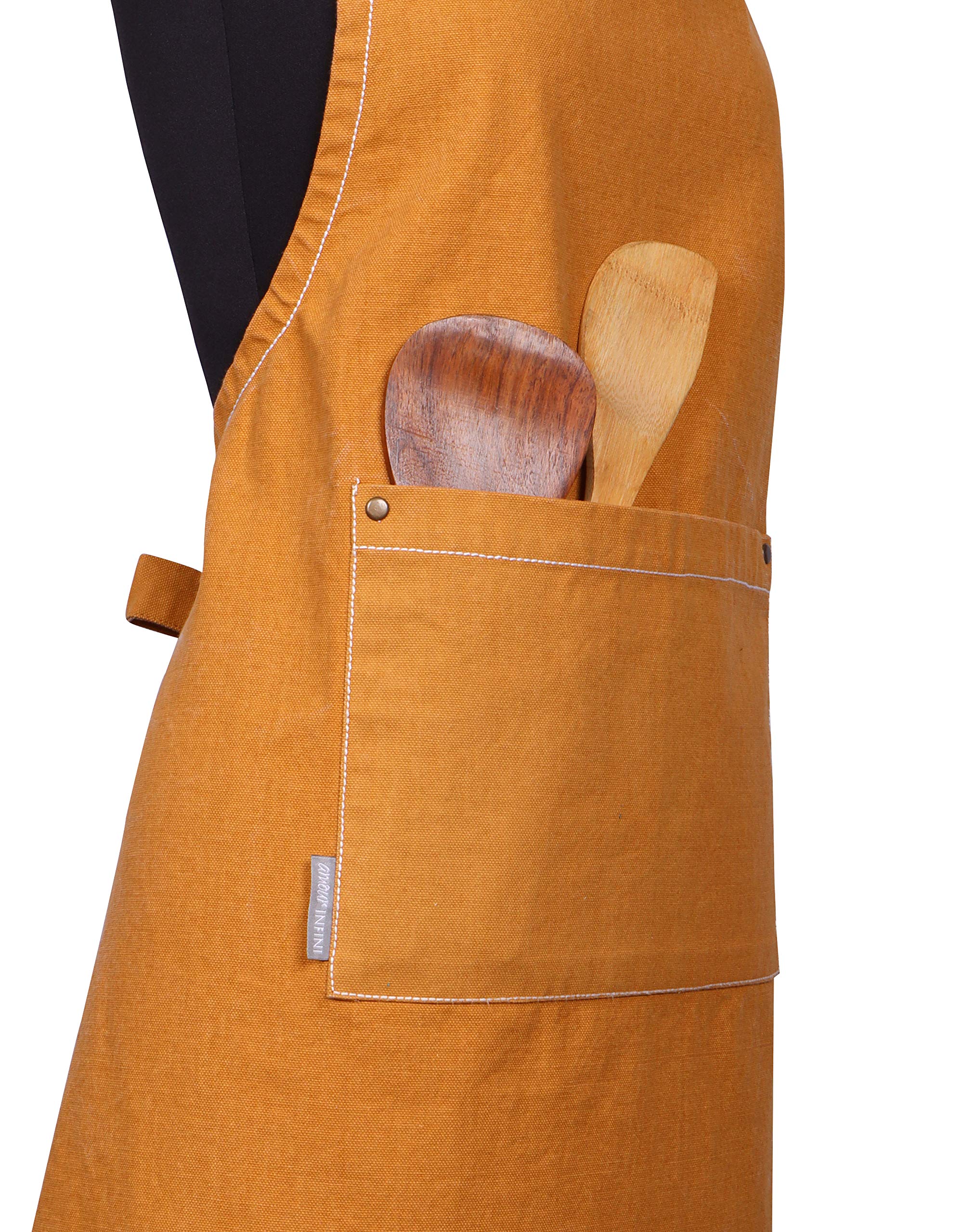 AMOUR INFINI Cotton Aprons for Women with Pocket, Adjustable Strap & Waist Ties - Washable Aprons for Baking, Cooking, Gardening (27.5 x 33 Inches - Blooming Floral)