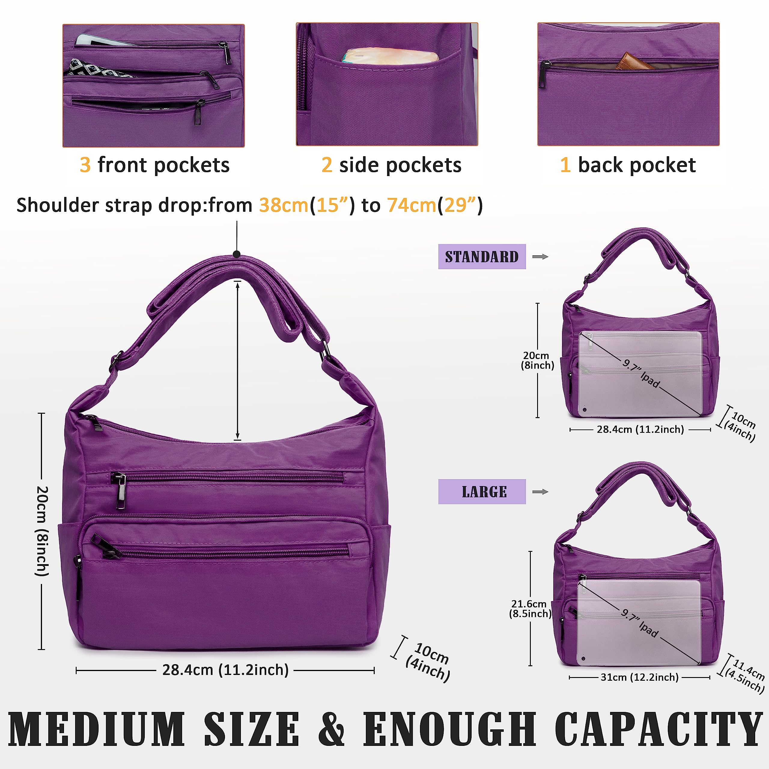 VOLGANIK ROCK RFID Purses for Women Fabric Nylon Multi Pocket Crossbody Bag Ladies Travel Handbag