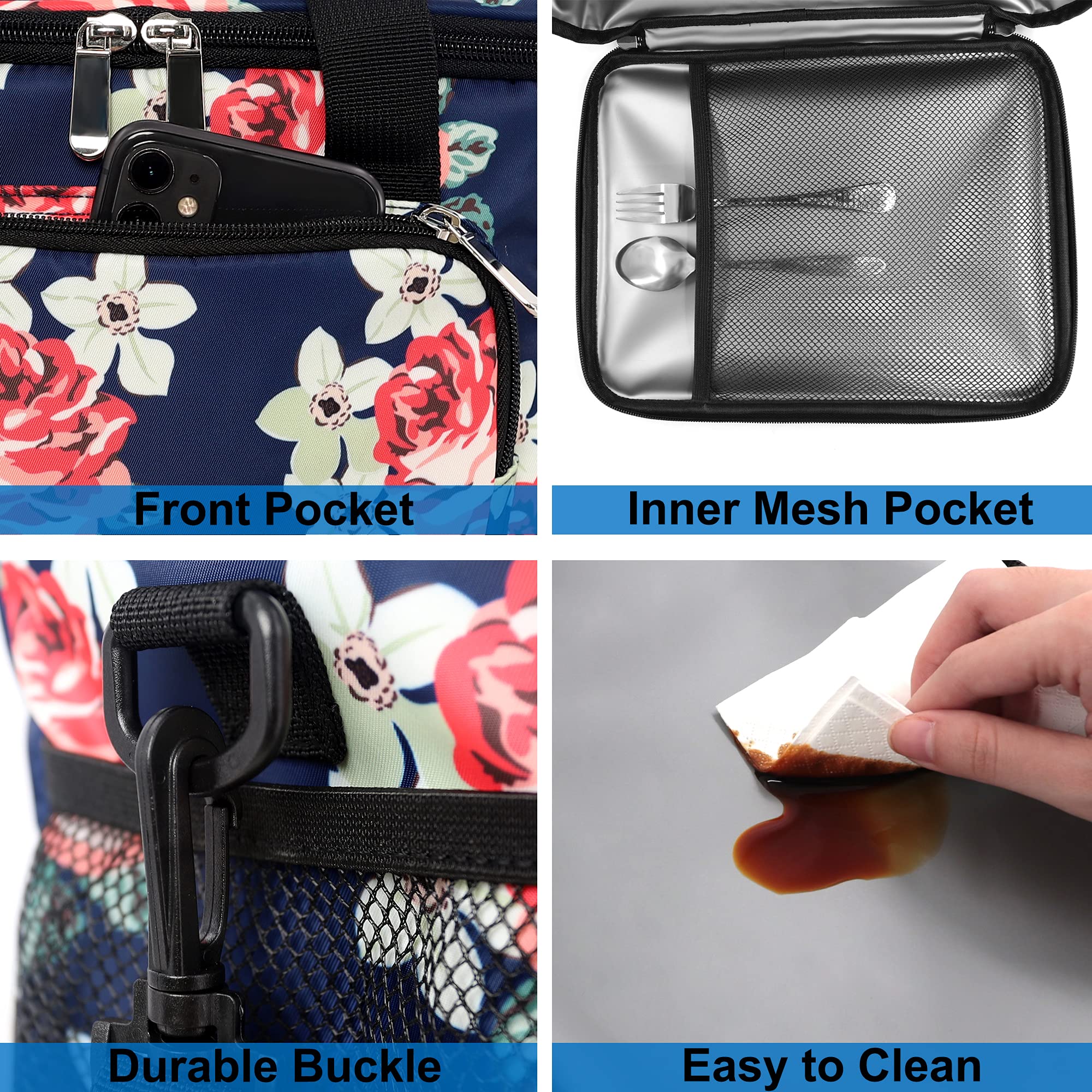 Femuar Lunch Bags for Women/Men, Insulated Lunch Bag for Work Office Picnic - Large Lunch Cooler Bag Leakproof Lunch Box with Adjustable Shoulder Strap for Adults - Grey (15L)