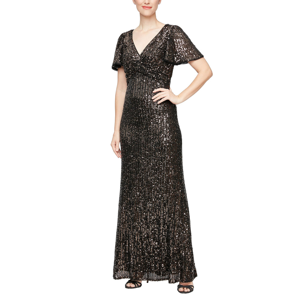 Alex Evenings Women's Long Stretch Sequin Bodice Mother of The Bride Dress with Empire Waist (Petite and Regular Sizes)