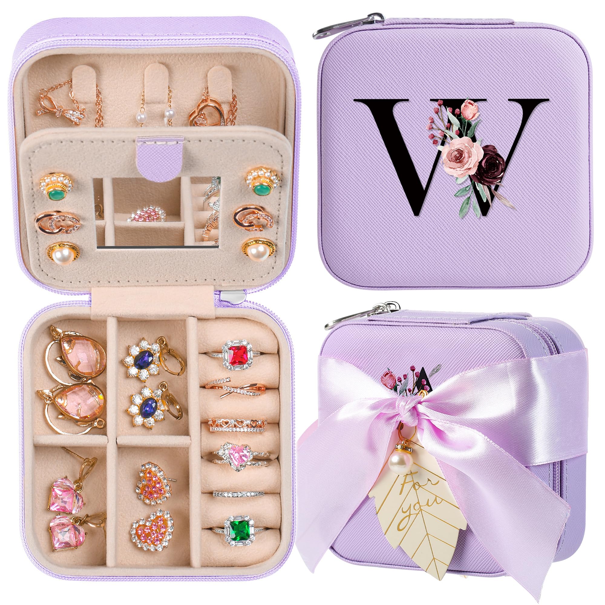 AYGXU Travel Jewelry Box for Women and Girls - Small Case With Initial A-Z - Teacher Gifts