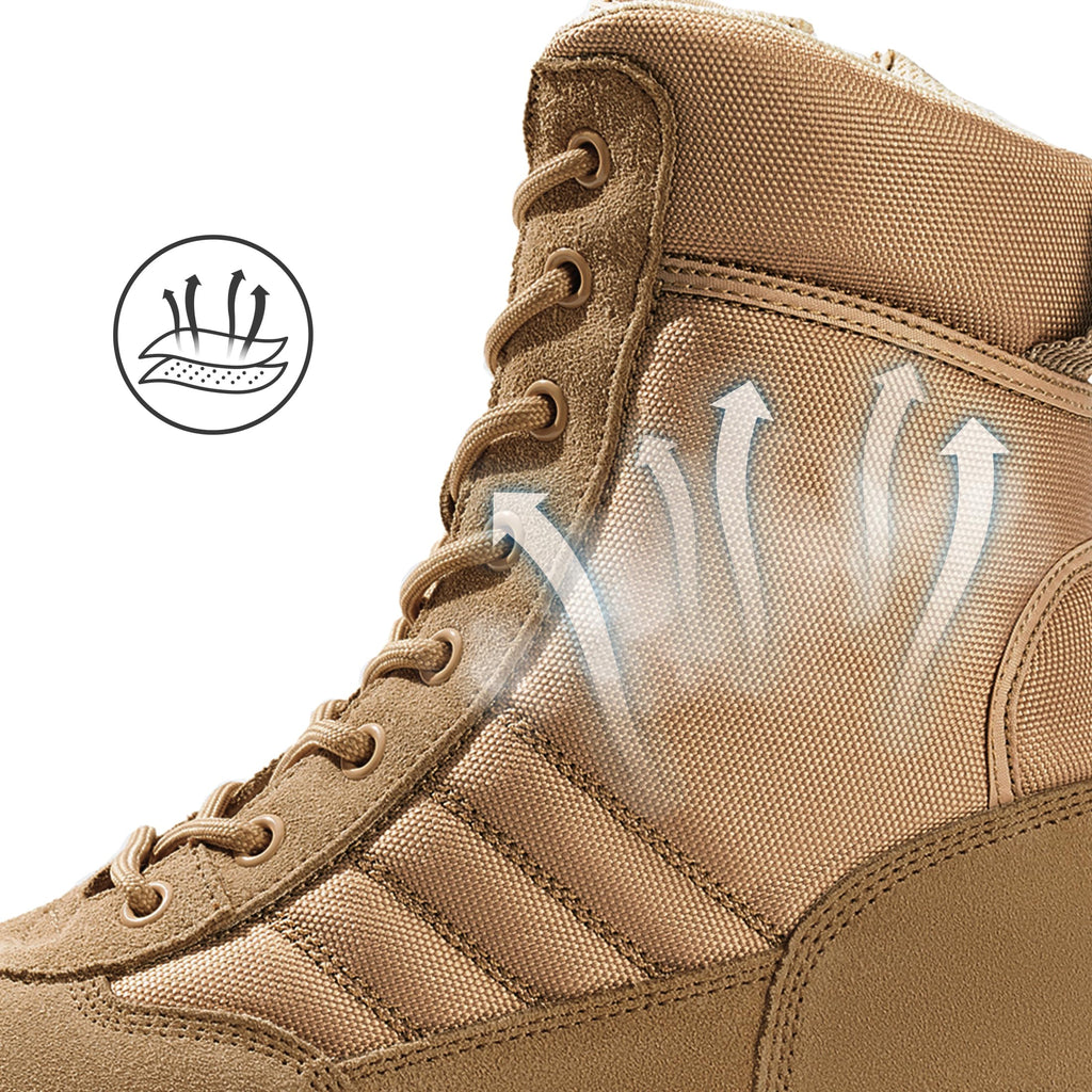 Men's Tactical Boots 8 Inch Side Zipper Military Combat Boots Leather Duty Work Boots for Men Police Motorcycle