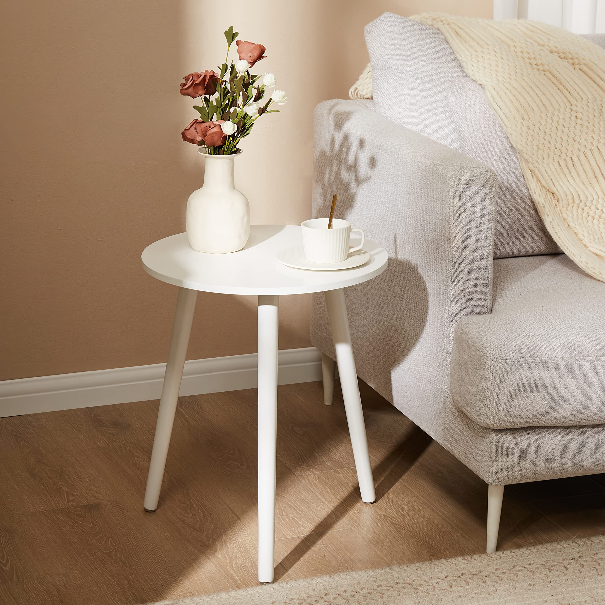 Apicizon Black Round Side Table, Black End Table Bedside Table Nursery with Wood Legs, Nightstand for Living Room, Bedroom, 16.5 x 20.5 Inches