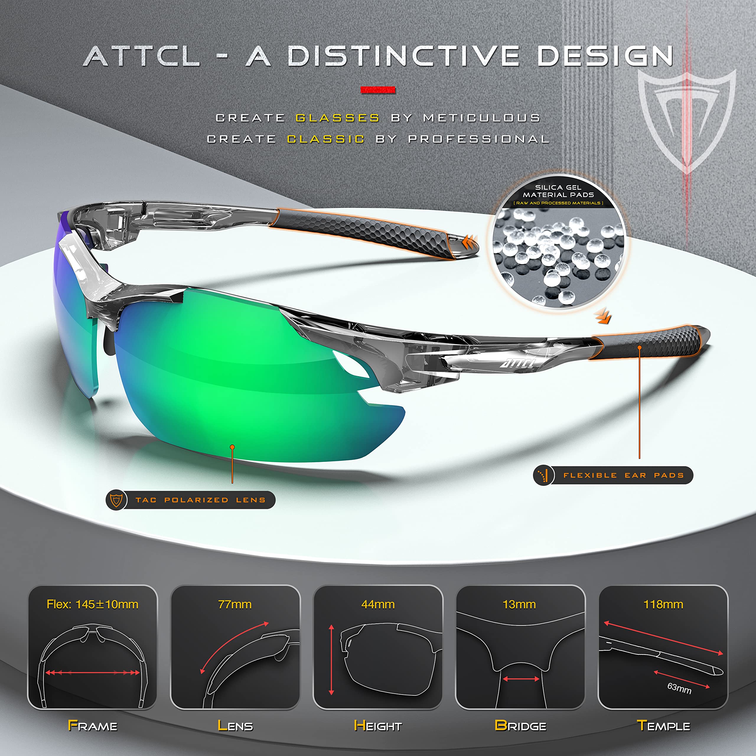 ATTCL 22g Polarized Sunglasses Men Sports: Secure Fit Wrap Around TR90 Frame Ultra-Light UV Protection for Running Fishing