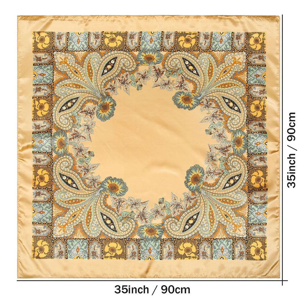 AWAYTR 35” Large Satin Square Head Scarf - 2Pcs Silk Like Floral Head Scarves Square Satin Hair Scarf Bandanas for Women
