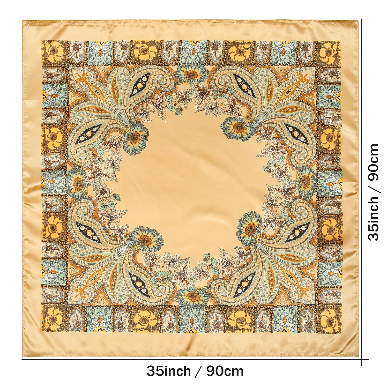 AWAYTR 35” Large Satin Square Head Scarf - 2Pcs Silk Like Floral Head Scarves Square Satin Hair Scarf Bandanas for Women