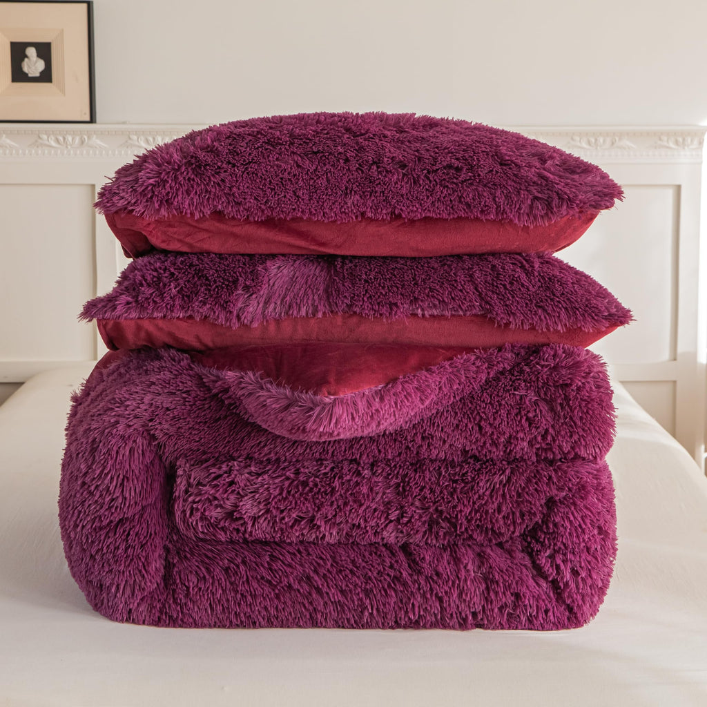 Faux Fur Kids Girls Purple Rainbow Comforter Sets Twin/Full - 3PC Bed Set Warm Comfortable Soft Plush Flannel Velvet Fluffy Fuzzy Bedding（Comforter x 1 Pillowcases x 2）