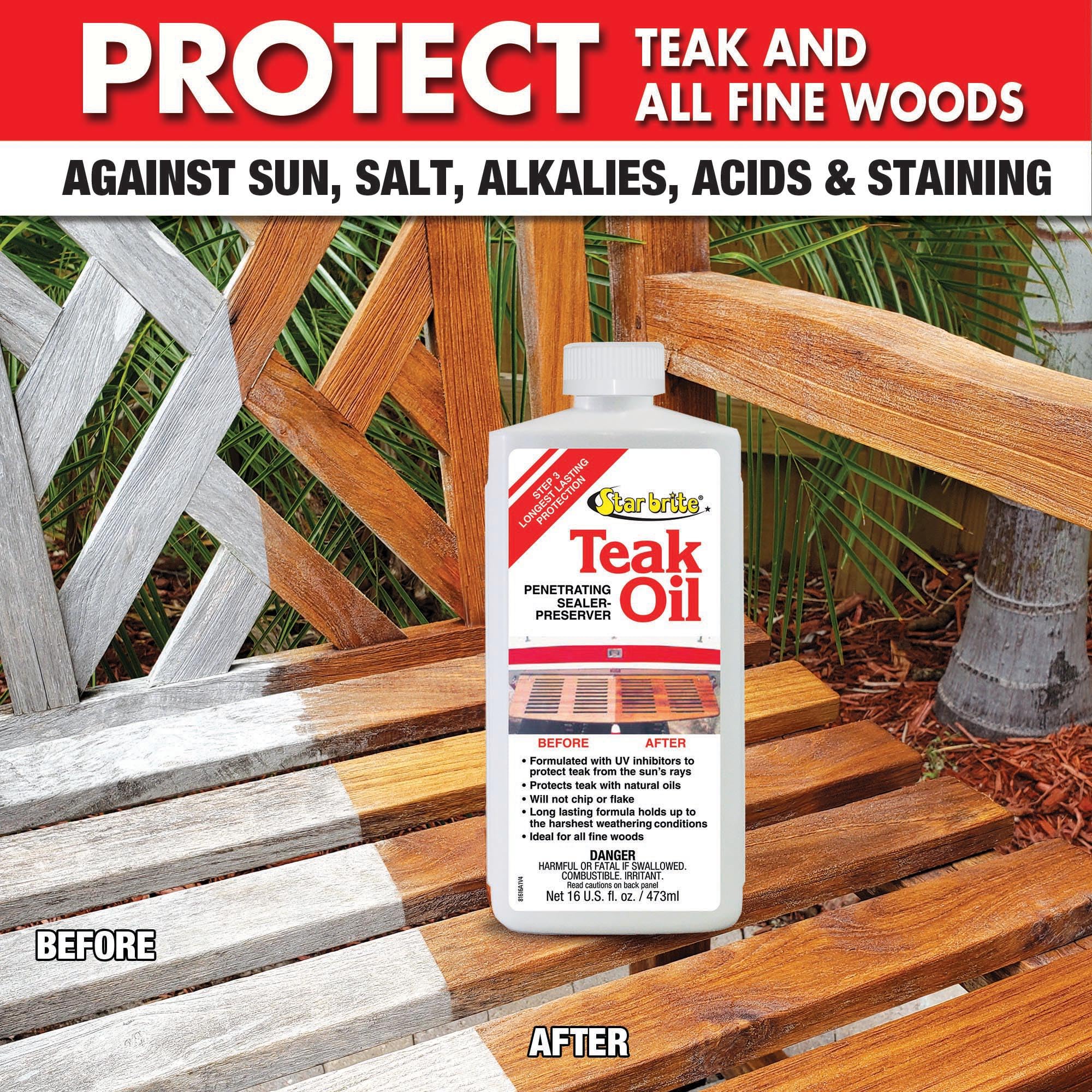 STAR BRITE Marine Grade Teak Oil - Long-Lasting, UV-Resistant Wood Sealer & Preserver With UV Protection for Boats, Outdoor Furniture & All Fine Wood