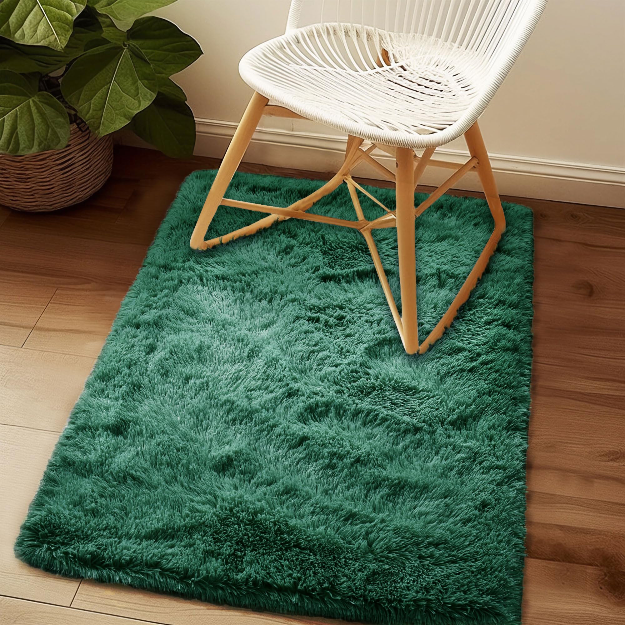 Awaytail Fluffy Rug Washable 2x3 Feet, Pure Black Desk Chair Rug Non-Slip, Super Soft Kids Rug for Boys Nursery Dorm Decor