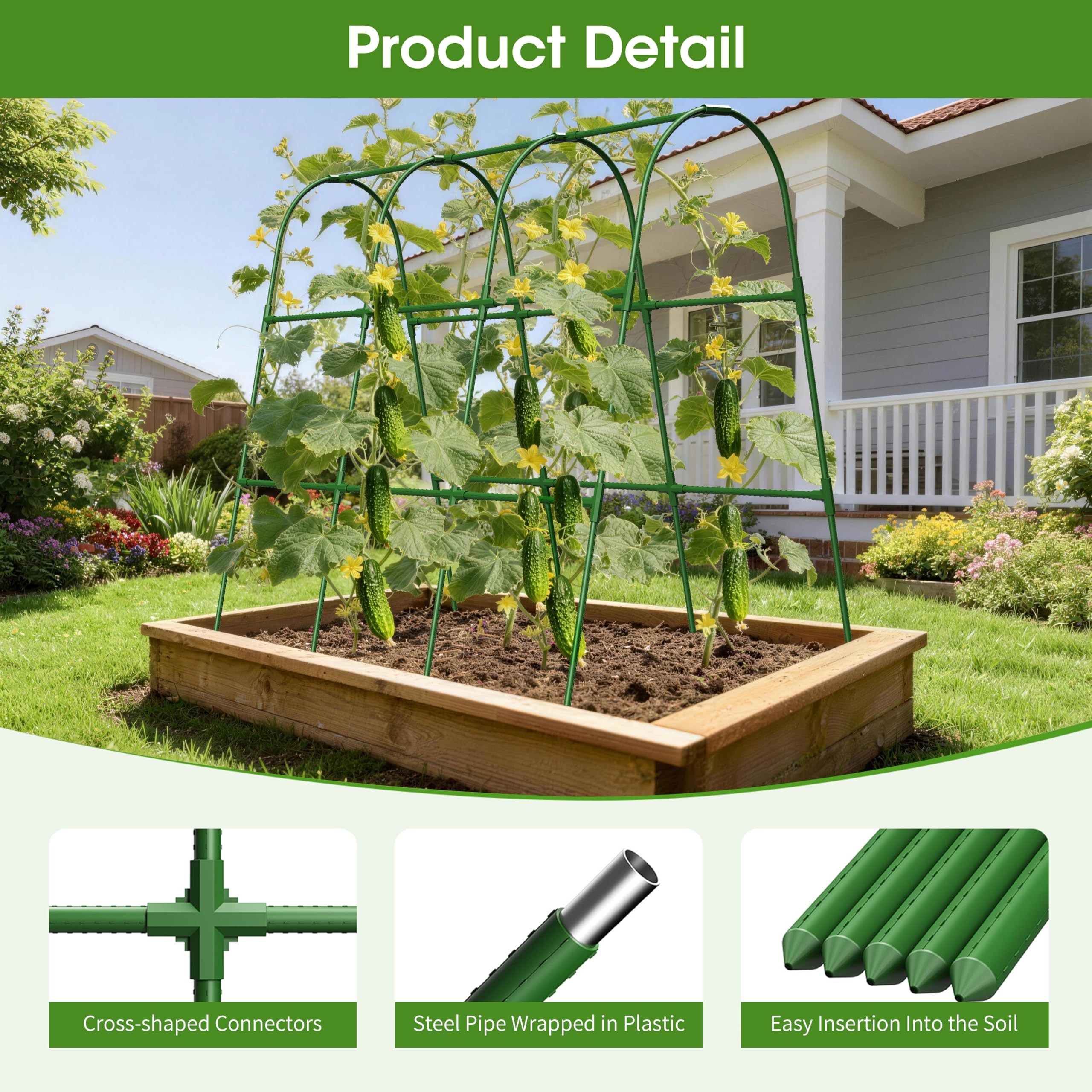 Cucumber Trellis for Raised Bed,U-Shape Garden Trellis for Climbing Plants Outdoor, Metal Arch Vegetables Trellis, Plant Support for Vine (Green, 31.5" Lx21.6 Wx47.2 H-Small)