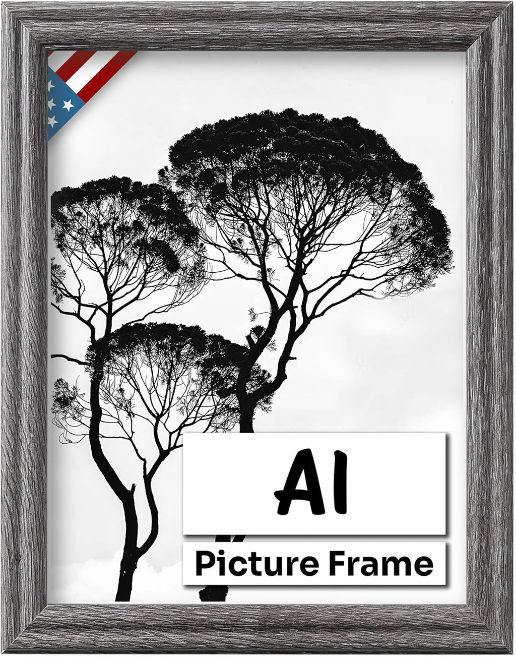 Barnwood Gray A1 Picture Frame .75" Inch Wide - Handmade American Solid Wood Picture Frames with Preinstalled Hangers and UV Blocking Plexiglass Frames