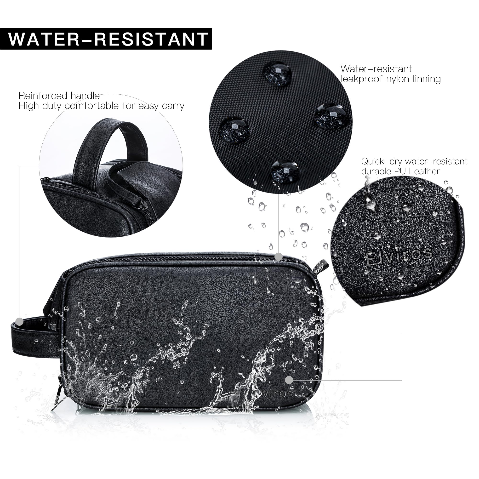 Elviros Travel Toiletry Bag for Men, Shaving Dopp Kit Water-resistant Bathroom Small Toiletries Organizer PU Leather Cosmetic Bags