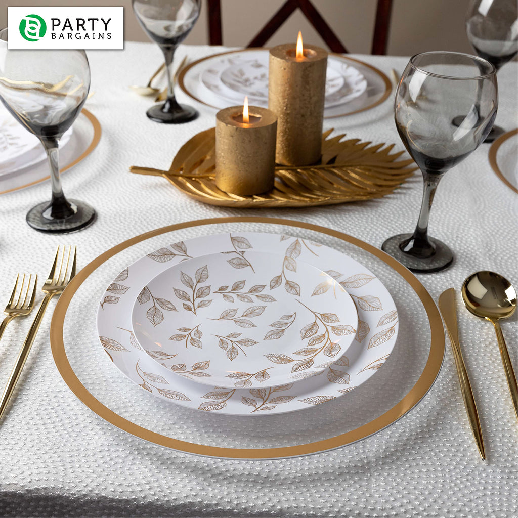 PARTY BARGAINS 13-Inch Charger Plates - 96 Pack, Clear Gold Rim, Heavy-Duty Disposable Chargers for Elegant Dining - Ideal for Weddings and Formal Events