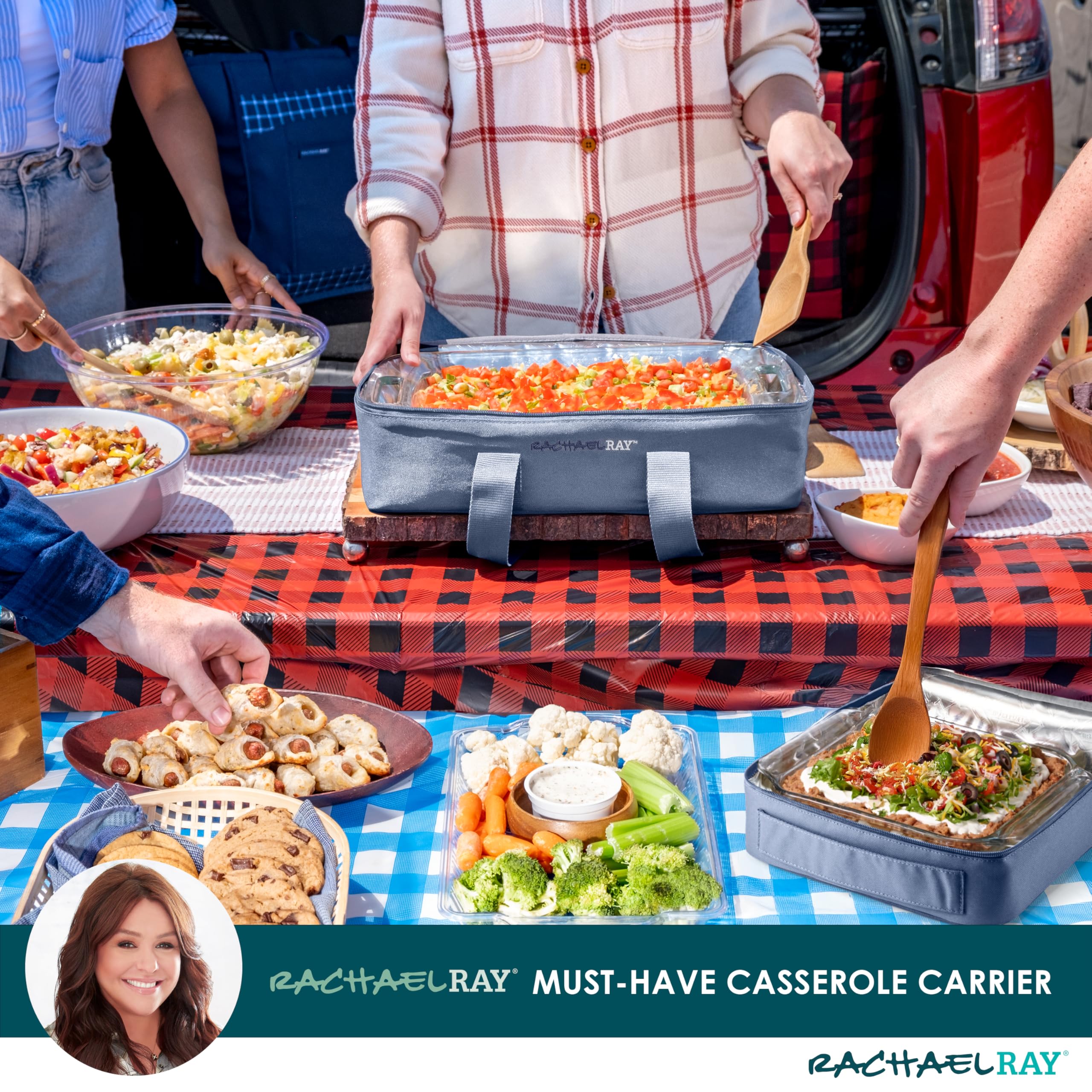 Rachael Ray Lugger Duo, Insulated Casserole Carrier for Hot or Cold Food, Thermal Lasanga Lugger Tote for Pockluck, Parties, Picnic, and Cookouts, Fits 9" x 13" Baking Dish, Burgundy