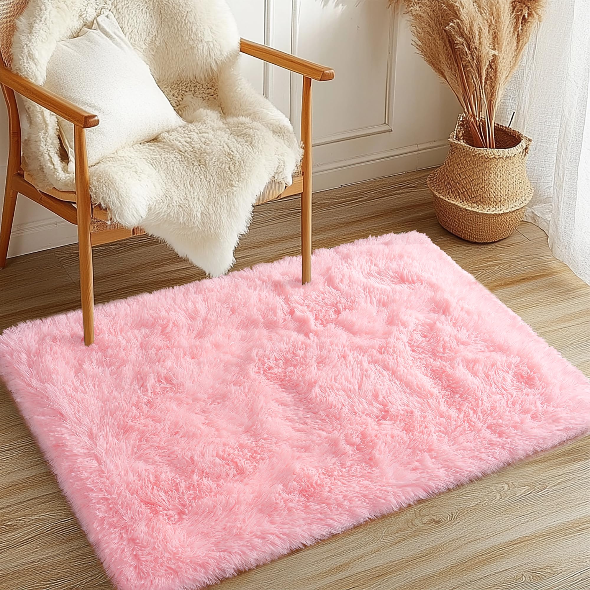 Awaytail Fluffy Rug Washable 2x3 Feet, Pure Black Desk Chair Rug Non-Slip, Super Soft Kids Rug for Boys Nursery Dorm Decor