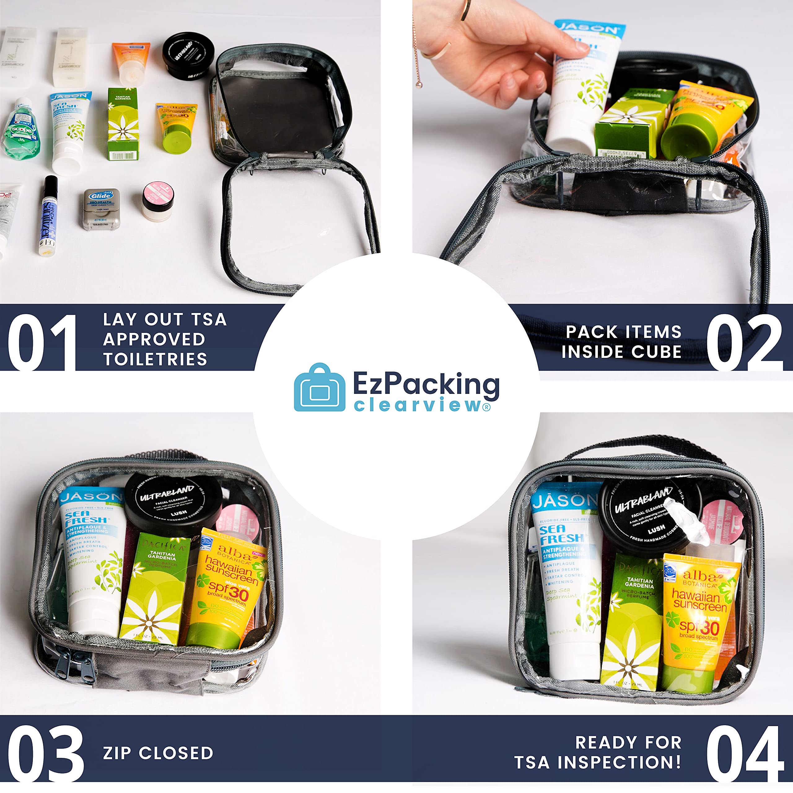 EzPacking Clear TSA Approved 3-1-1 Travel Toiletry Bag for Carry On/Quart Size Transparent Liquids Pouch for Airport Security/Reusable See Through Vinyl & PVC Plastic Organizer Men Women (Black)
