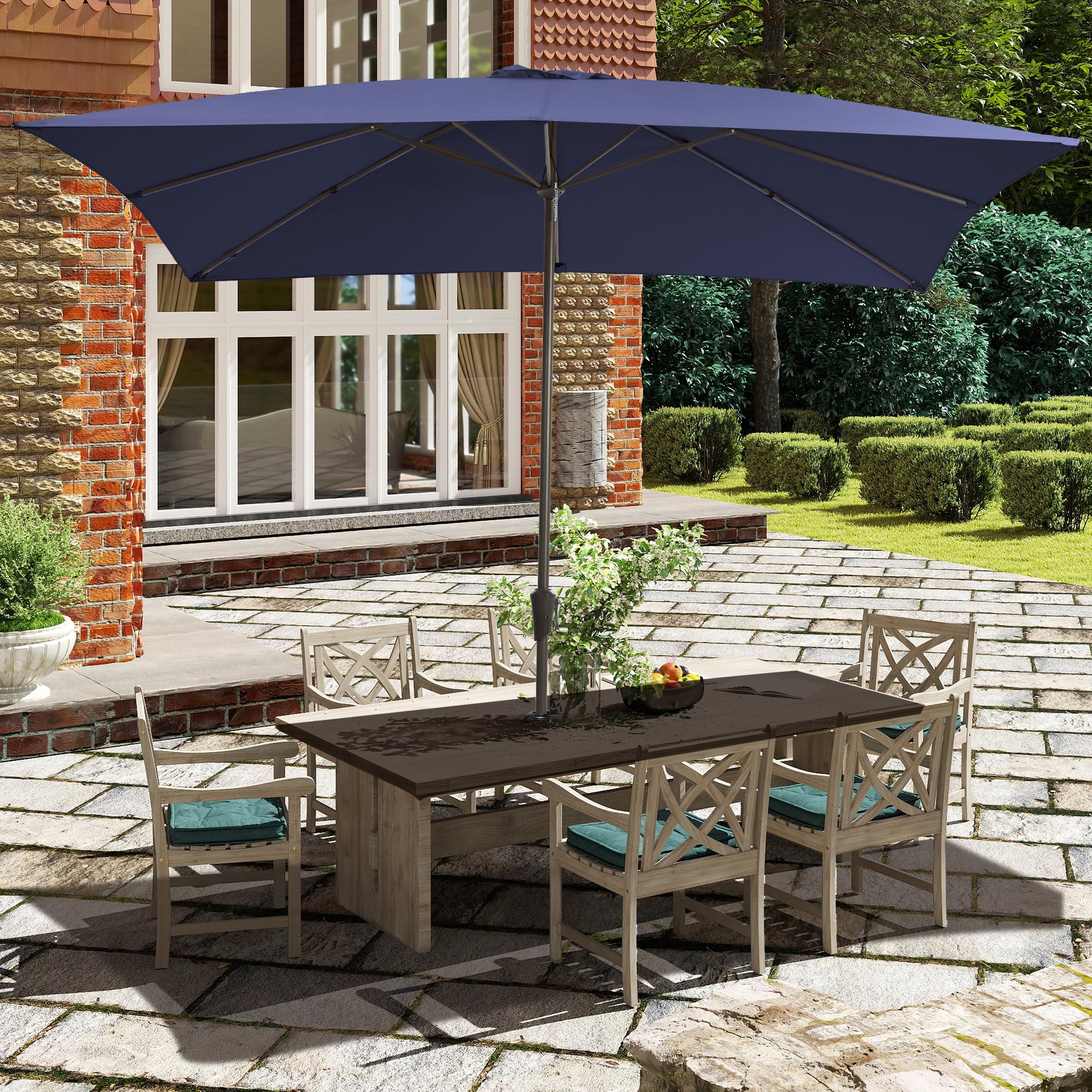 Ayge 6.5x10FT Rectangular Patio Umbrella Outdoor Table Umbrella w/Push Button Tilt & Crank Rectangle Market Umbrella UV Protection for Garden,Deck,Lawn,Yard & Pool,Beige