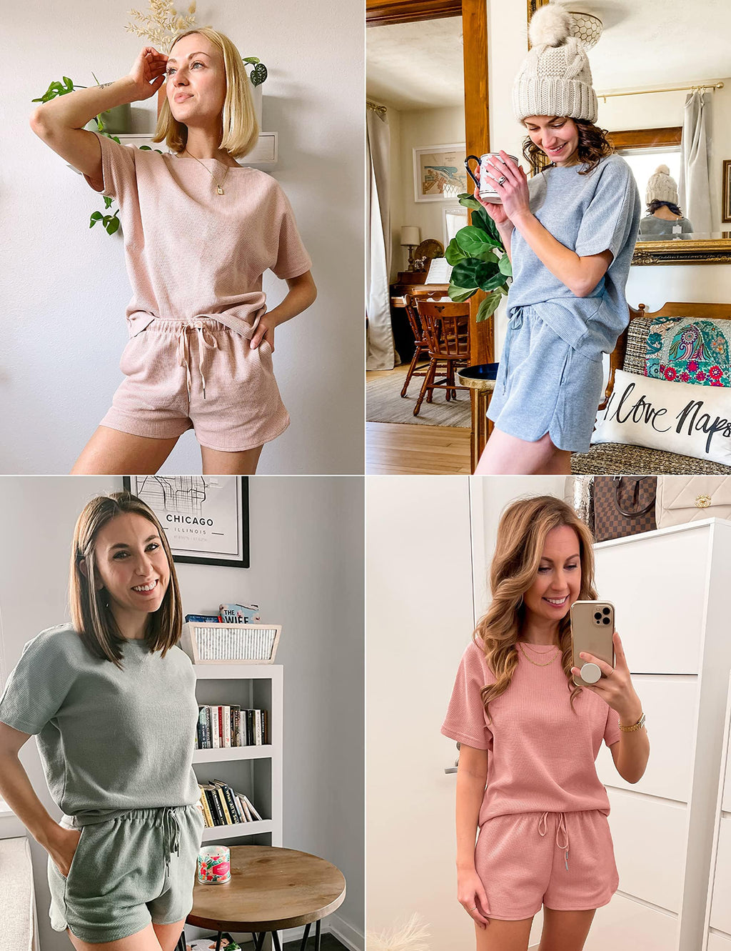 MEROKEETY Women's Short Sleeve Waffle Pajama Sets Lounge Top and Shorts 2 Piece Tracksuit Outfits
