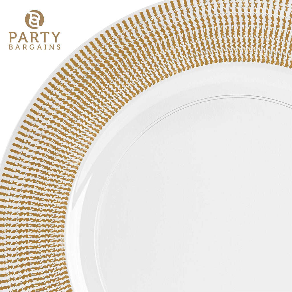 PARTY BARGAINS 13-Inch Charger Plates - 96 Pack, Clear Gold Rim, Heavy-Duty Disposable Chargers for Elegant Dining - Ideal for Weddings and Formal Events