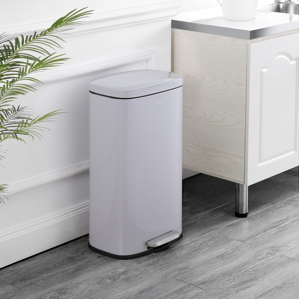 happimess HPM1011B Curtis 8-Gallon Step-Open Trash Can with Soft-Close Lid, Modern, Minimalistic, Fingerprint Proof for Home, Kitchen, Laundry Room, Office, Bedroom, Bathroom, Black