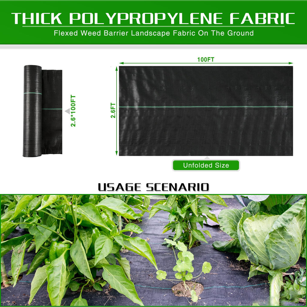 Weed Barrier Landscape Fabric Heavy Duty, 1.3FT x 50FT Thicken Garden Fabric Weed Mats, Weed Control Garden Cloth, Woven Geotextile Fabric for Garden Beds, Underlayment, Commercial Driveway