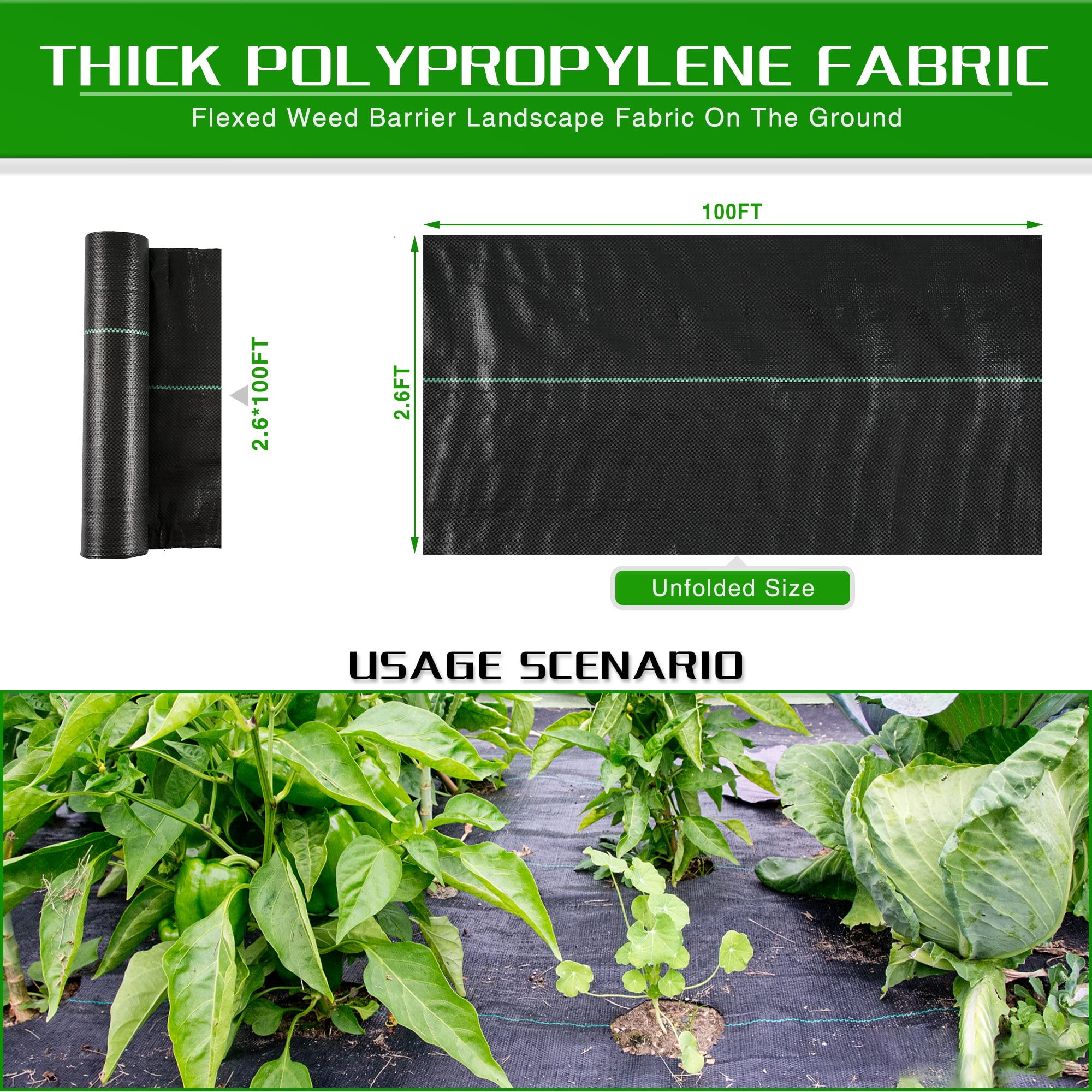 Weed Barrier Landscape Fabric Heavy Duty, 1.3FT x 50FT Thicken Garden Fabric Weed Mats, Weed Control Garden Cloth, Woven Geotextile Fabric for Garden Beds, Underlayment, Commercial Driveway