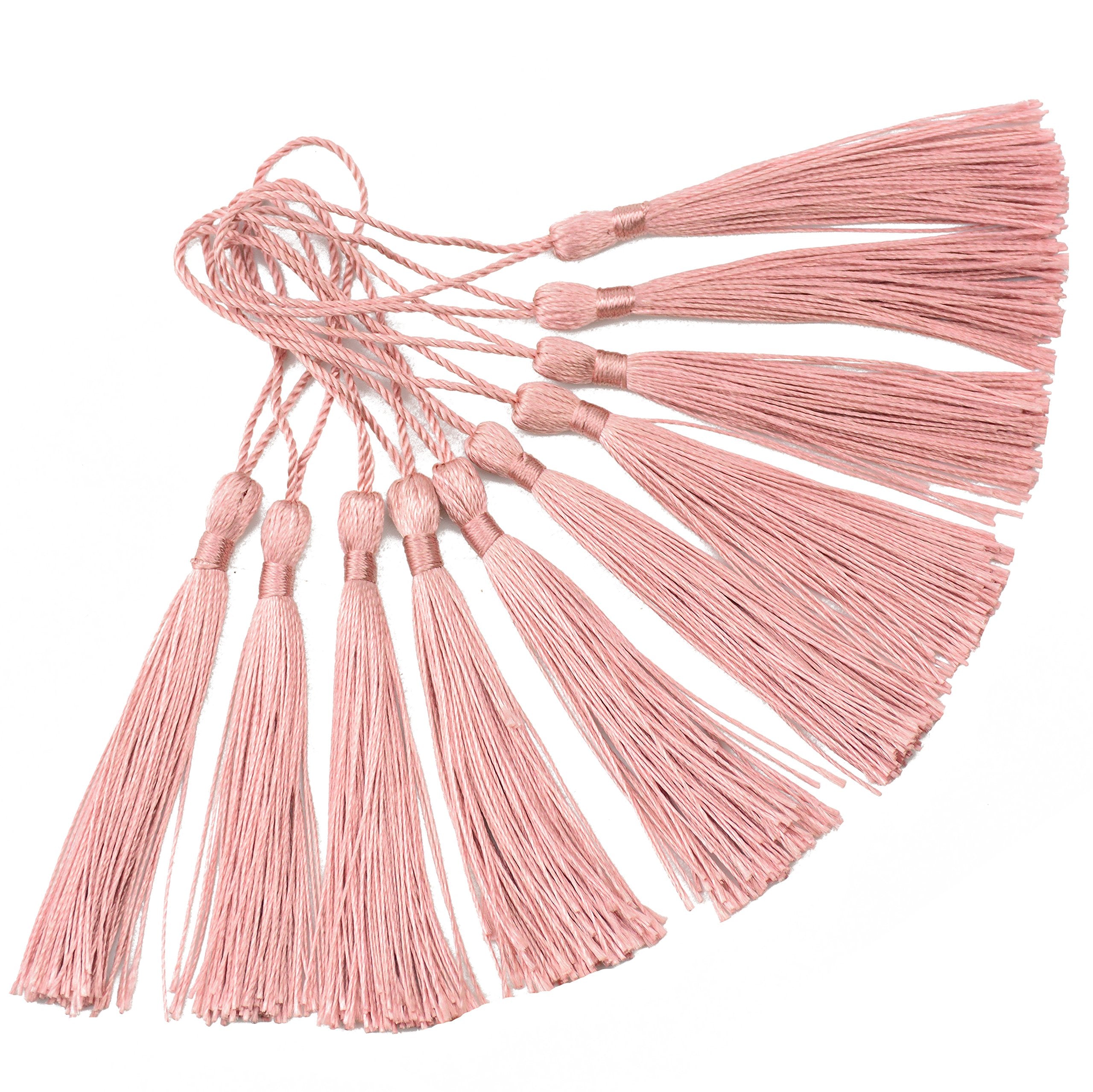 Makhry 100pcs 13cm/5 Inch Silky Floss Bookmark Tassels with 2-Inch Cord Loop and Small Chinese Knot for Jewelry Making, Souvenir, Bookmarks, DIY Craft Accessory (Dark Grey)