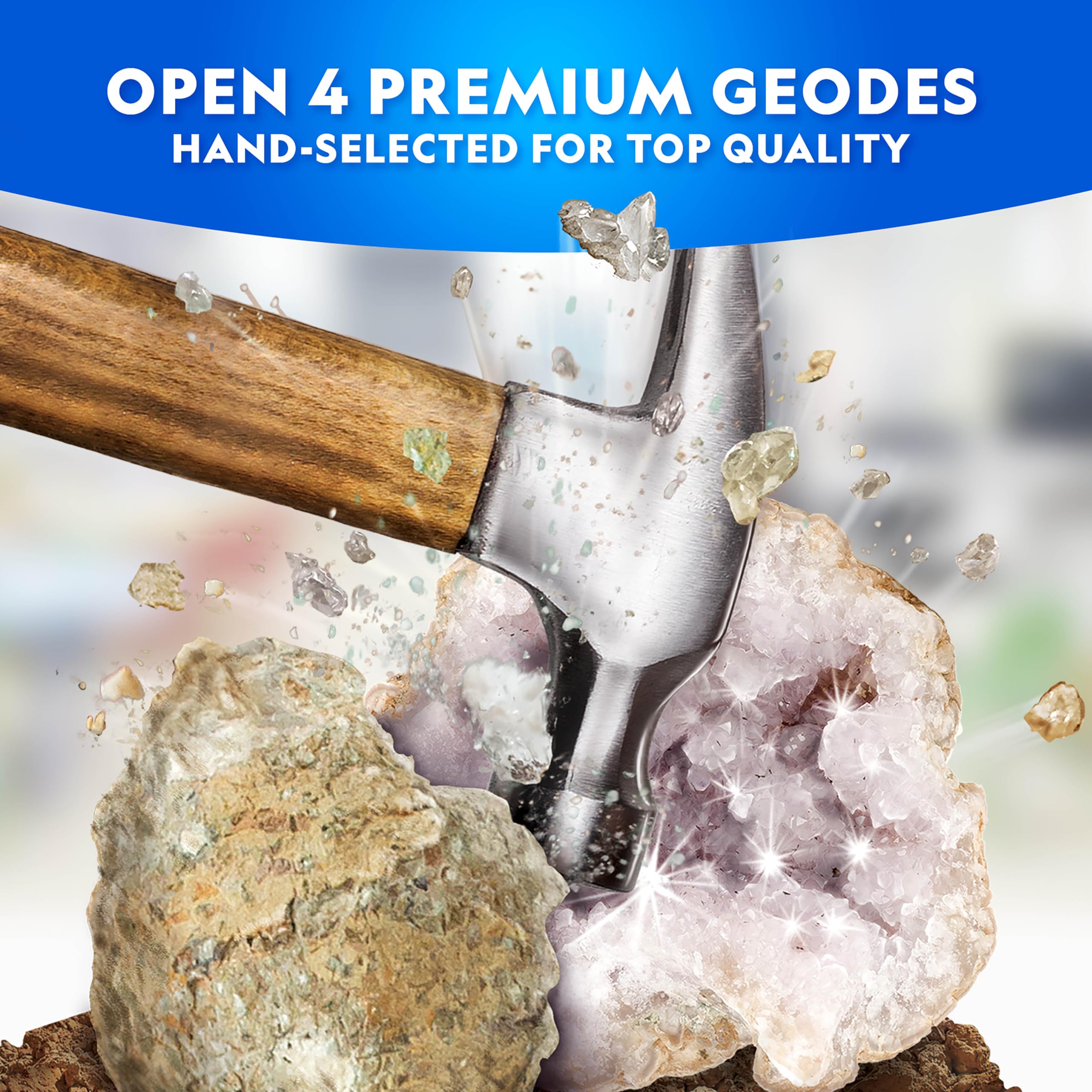 National Geographic Break Open 4 Geodes Science Kit – Includes Goggles and Display Stand - STEM Science Gift for Boys and Girls, Break Your Own Geodes with Crystals (Amazon Exclusive)
