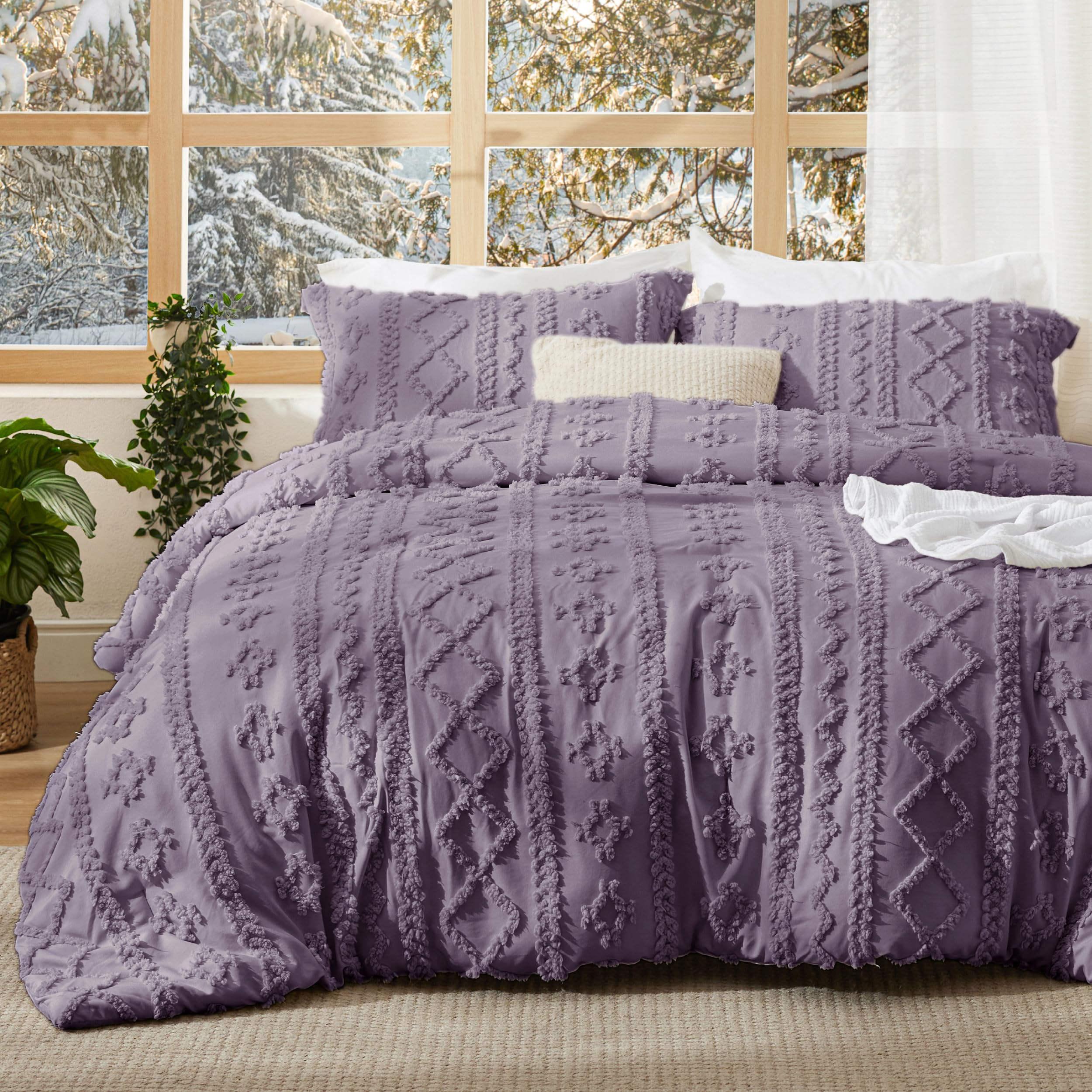 Bedsure Tufted Boho Comforter Set Twin Size - Beige Boho Bed Set, GentleSoft™ 2 Pieces Farmhouse-Style Embroidery Bedding, Gifts for Woman, Soft Jacquard Kids' Twin Comforter for All Seasons