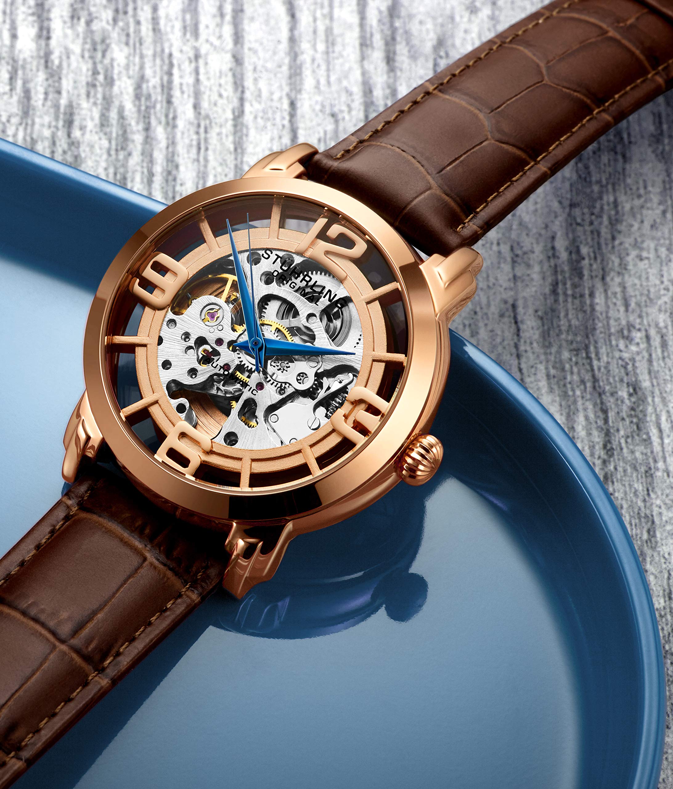 Stührling Original Men’s Skeleton Automatic Watch – Winchester 44 Elite, Stainless Steel Case, Mechanical Movement, Leather Strap