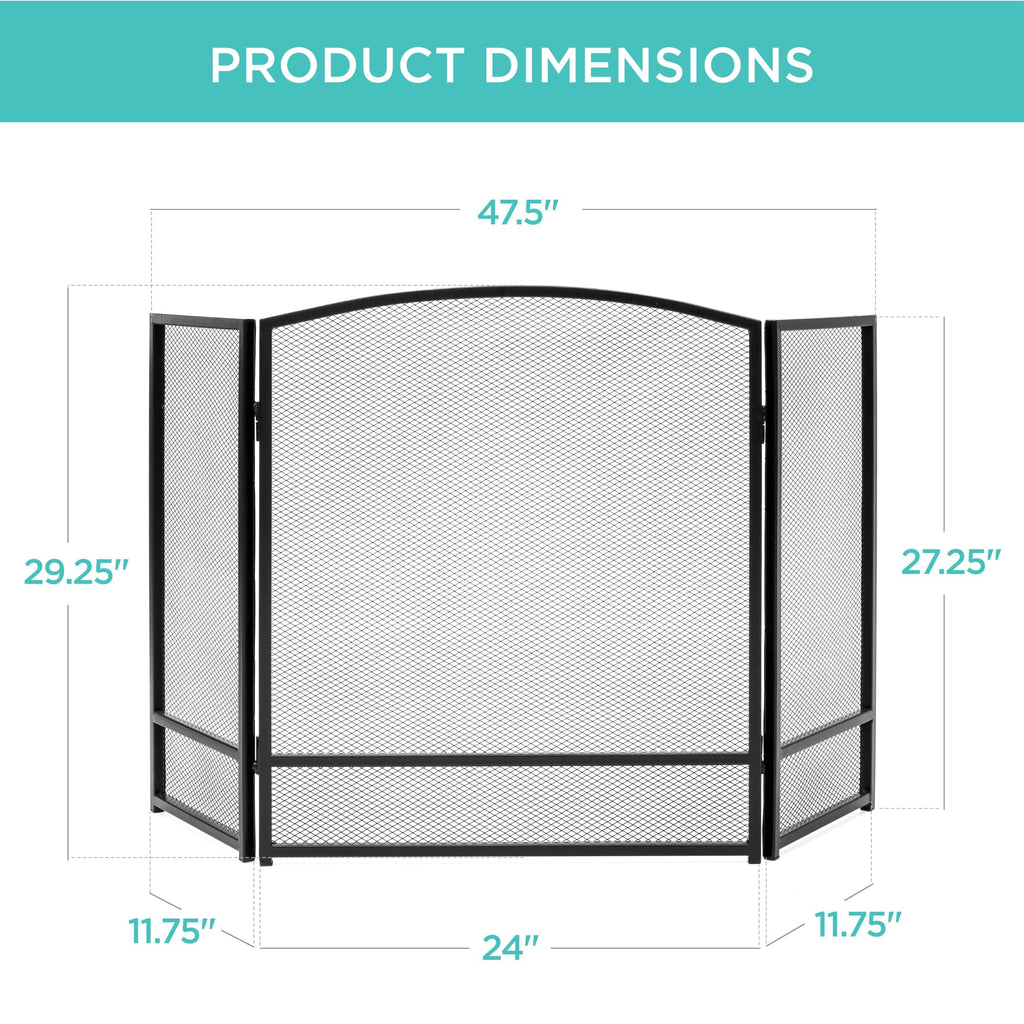 Best Choice Products 47.5x27.25in 3-Panel Simple Steel Mesh Fireplace Screen, Fire Spark Guard Grate for Living Room Home Decor w/Rustic Worn Finish - Black