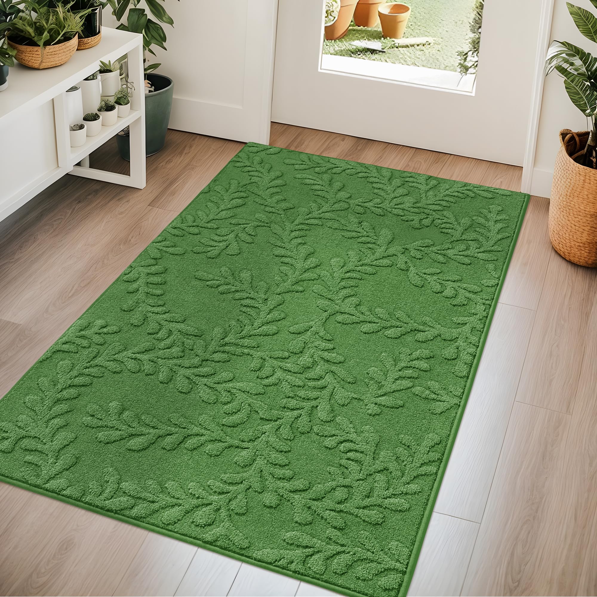 BEQHAUSE Door Mats 20”x32”, Non-Slip TPR Backing Entryway Doormat, Super Absorbent Welcome Mat for Front Door, Mud Shoes & Paws, Washable Entry Rugs, Black