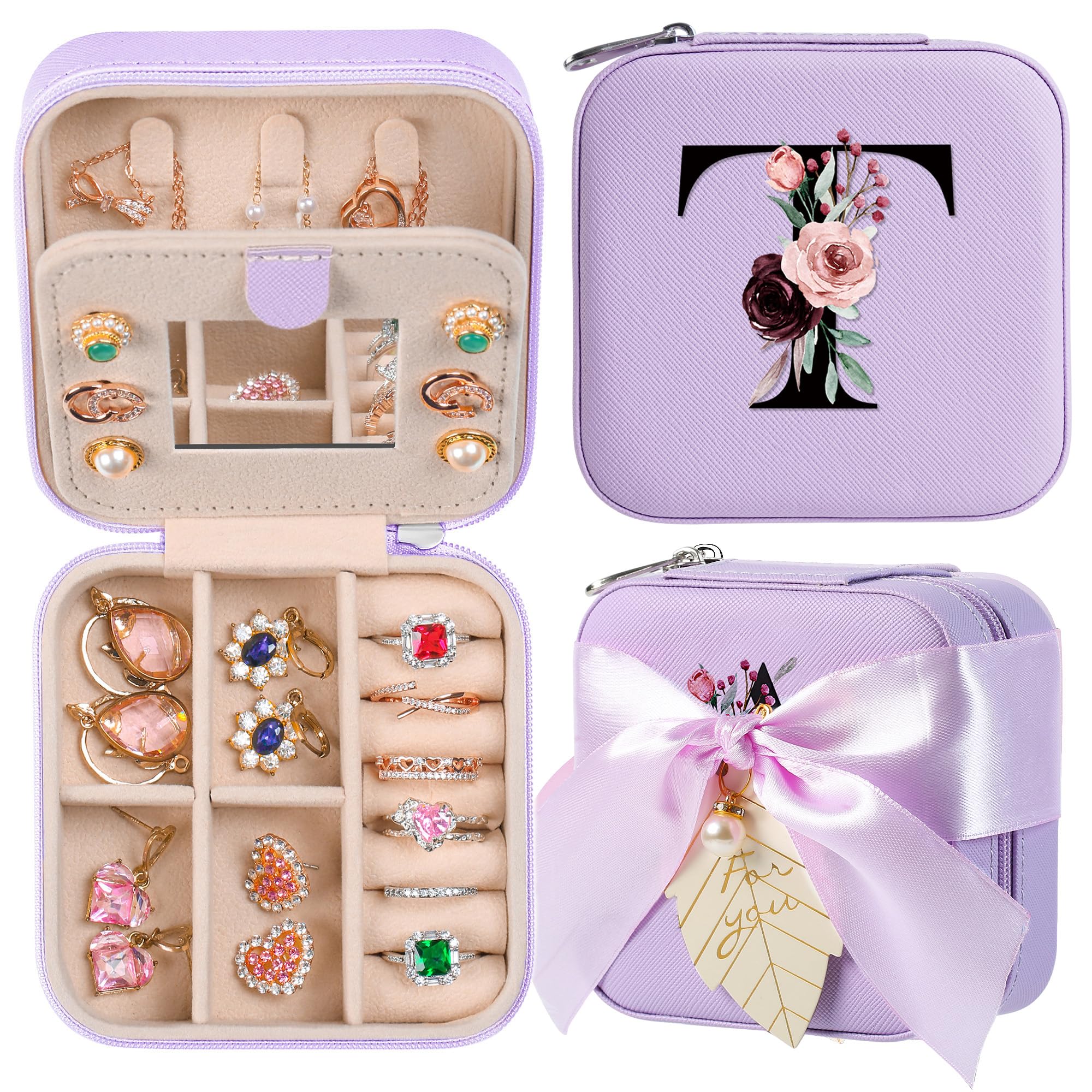AYGXU Travel Jewelry Box for Women and Girls - Small Case With Initial A-Z - Teacher Gifts