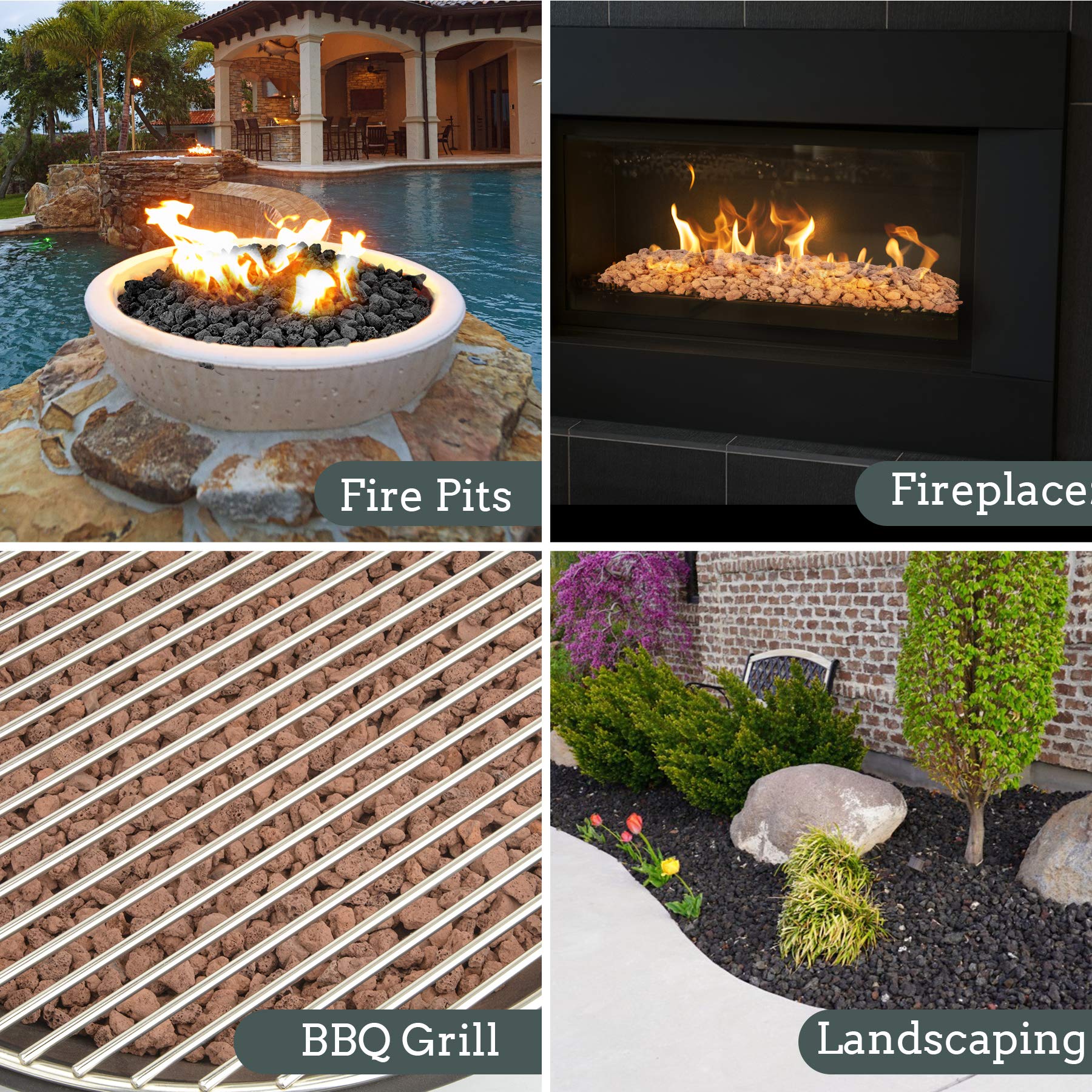 Mr. Fireglass 10 Pounds Black Natural Lava Rock for Indoor Outdoor Gas Fire Pits Fireplaces & Barbecue Grills | Volcanic Lava Stones for Decorating Garden Landscaping, Potted Plants, 0.2"-0.3"