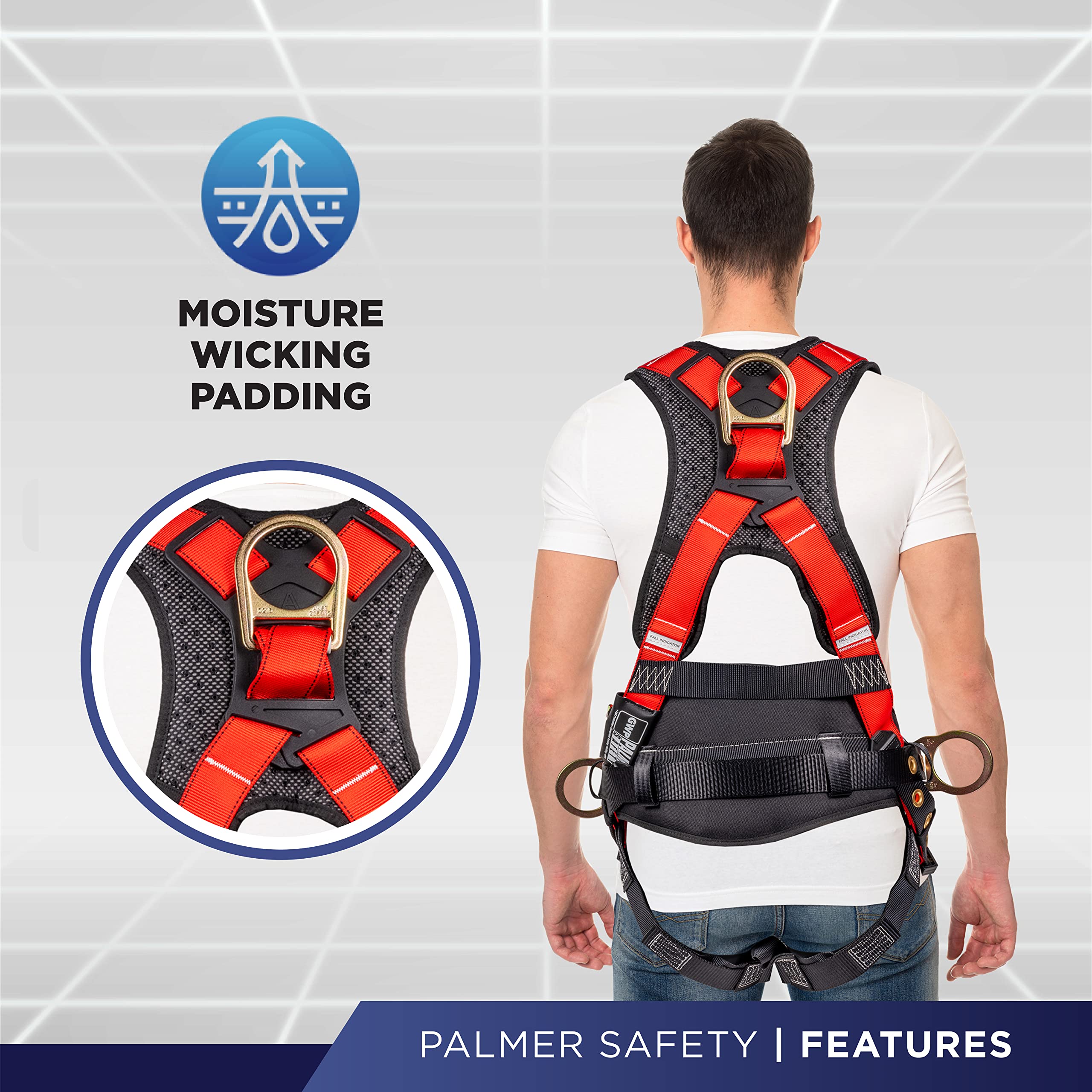 Palmer Safety Hammerhead 5pt Safety Harness Back Padded, QCB Chest, Tongue Buckel Legs Straps, Back & Side D-Rings