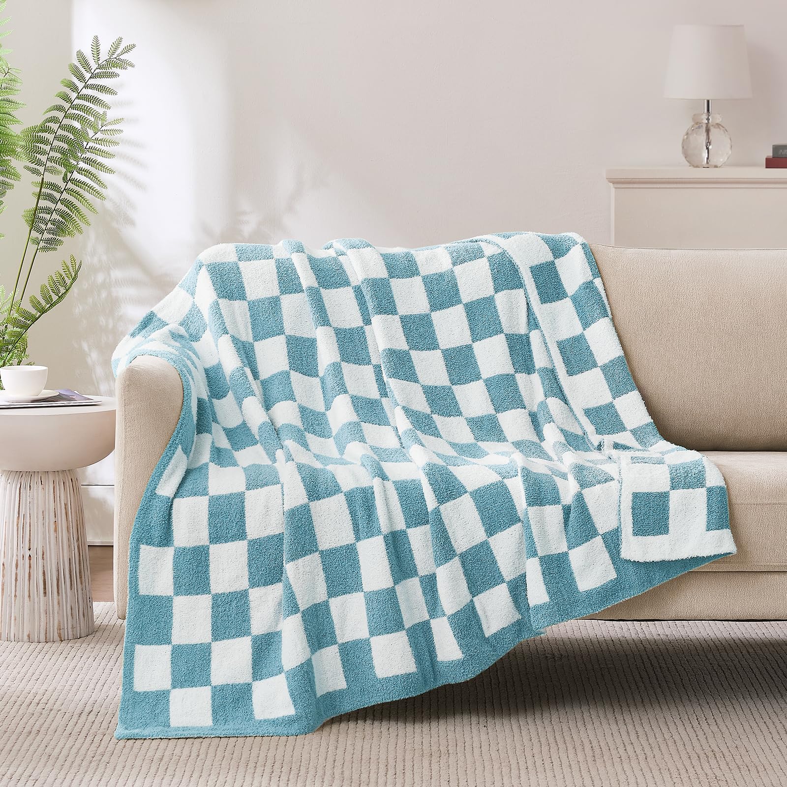 Checkered Throw Blanket, Black Soft Cozy Fluffy Knitted Throw Blankets for Couch, Sofa, Bed, Chair, Warm Fuzzy Travel Picnic Lightweight Plaid Blanket, 50x70 inches
